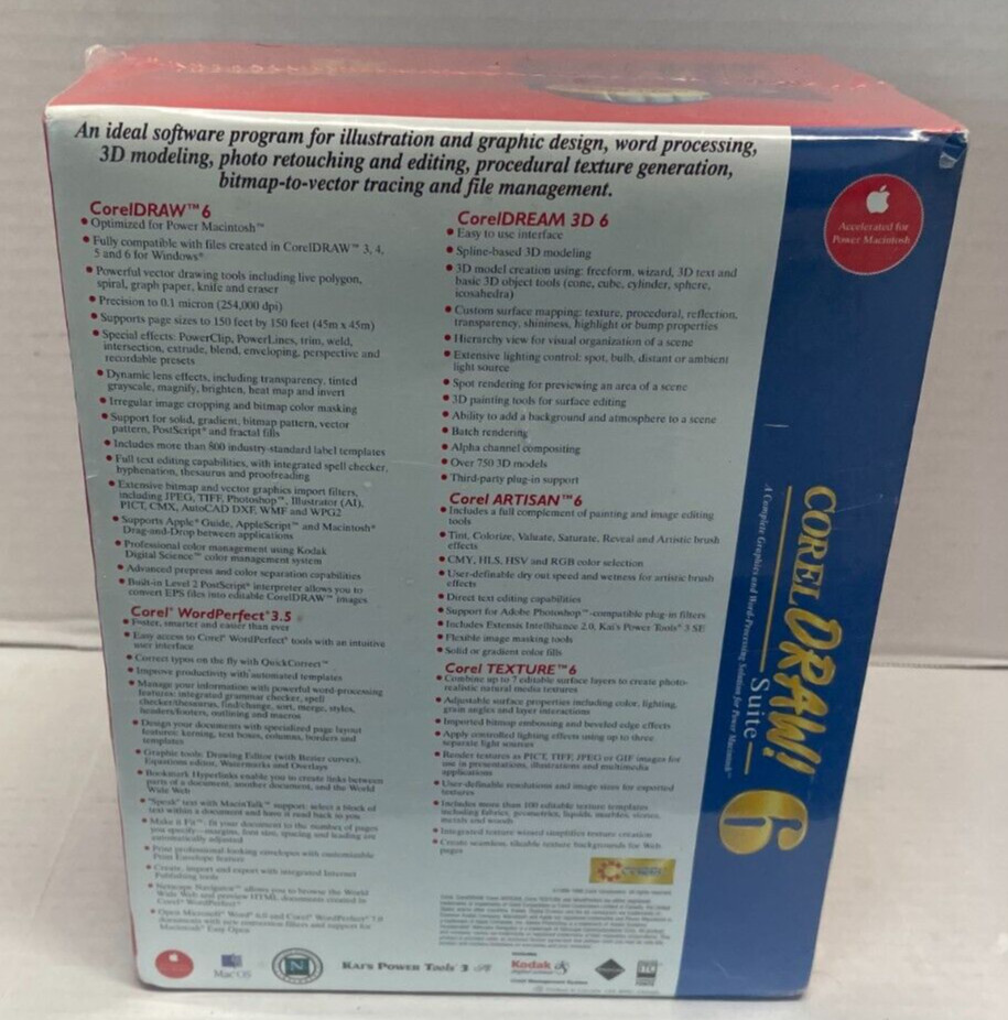 Corel Draw Suite 6 For Power Macintosh 3 Disc – Rare Vintage SEALED Mac Software