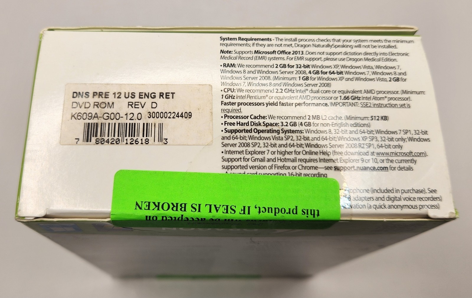 Nuance Dragon NaturallySpeaking 12 Premium for Windows W/Mic – Good Cond