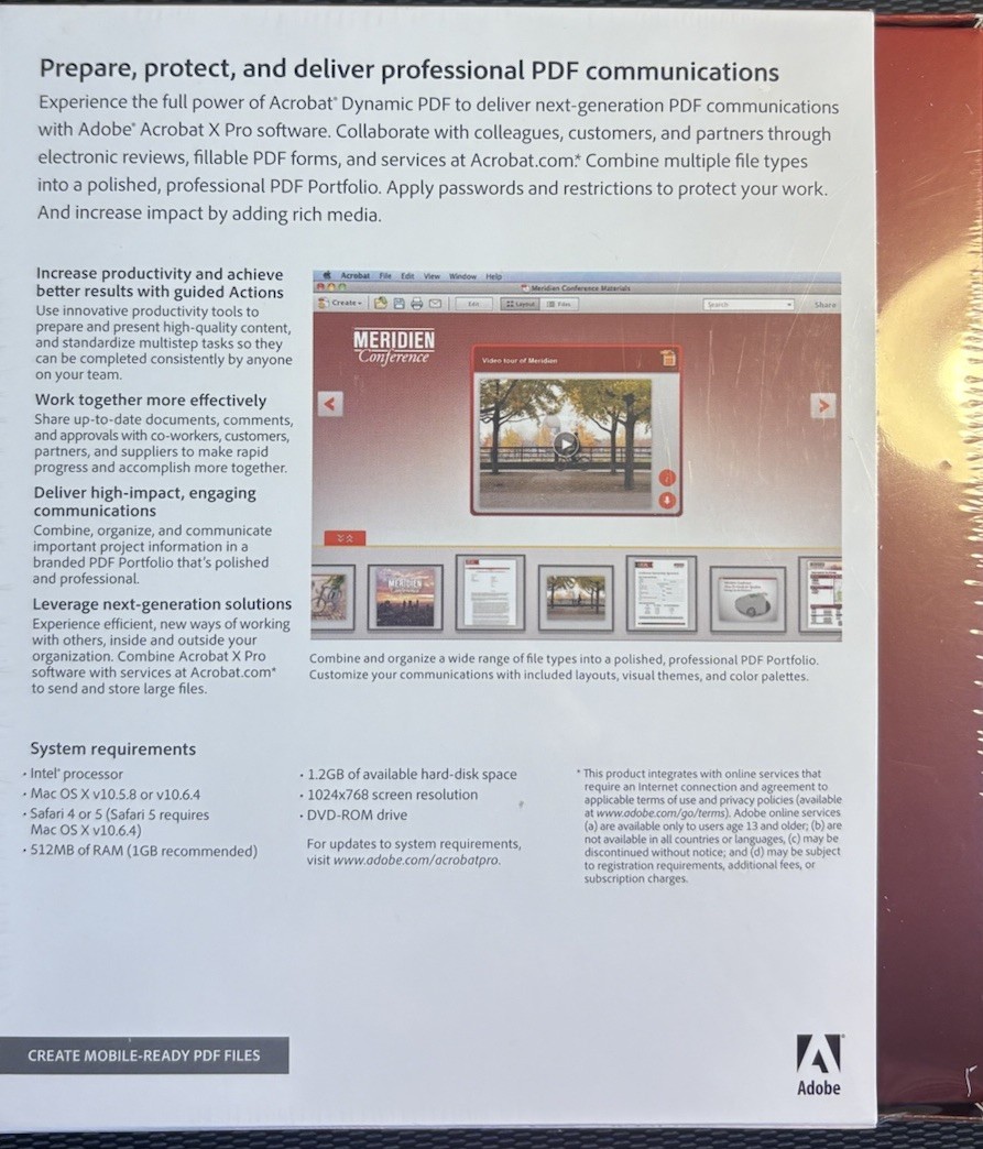 Adobe Acrobat X Pro 2010 Office Software Suite for Mac OS X DVD-ROM