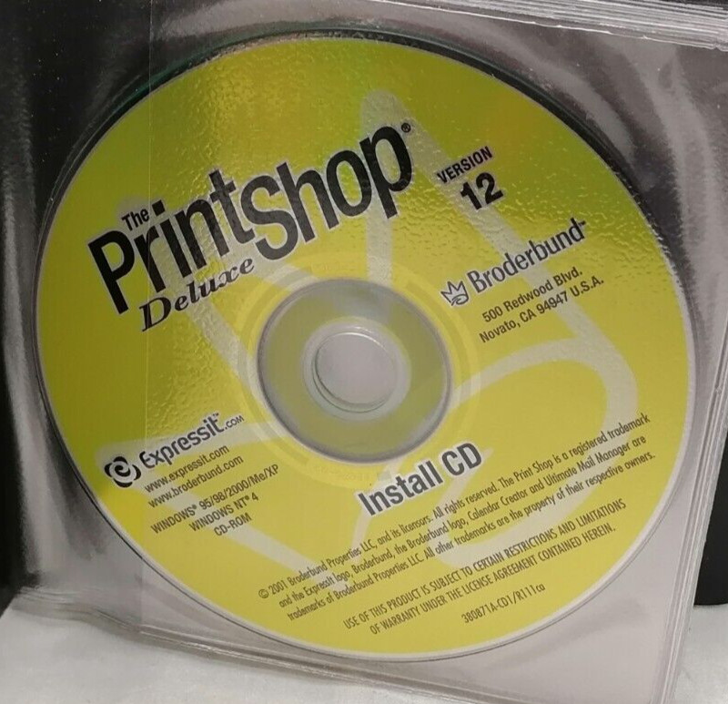 Vintage 2001 Broderbund The Printshop Version 12 Disk Set P/N:385016-FI