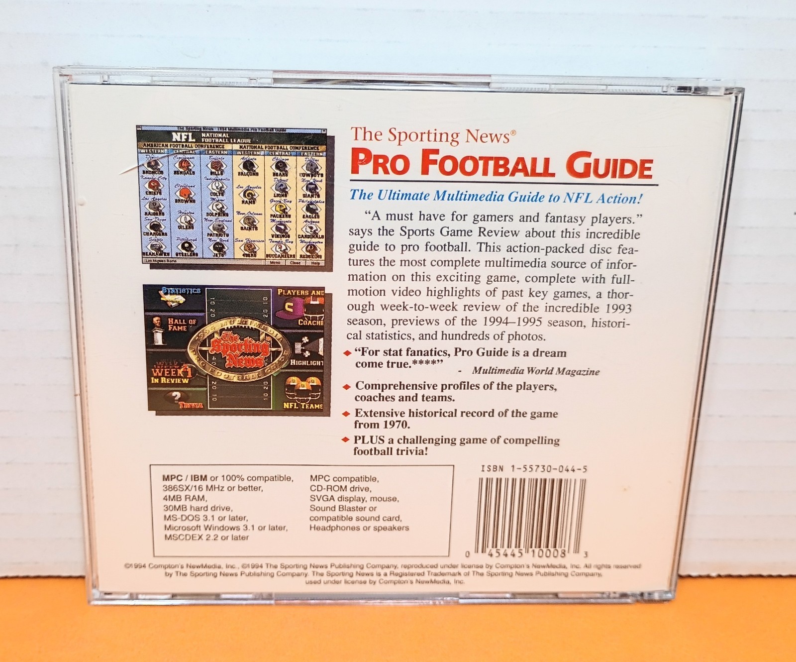 ⭐ THE SPORTING NEWS MULTIMEDIA PRO FOOTBALL GUIDE VINTAGE PC CD ROM 1994 1995