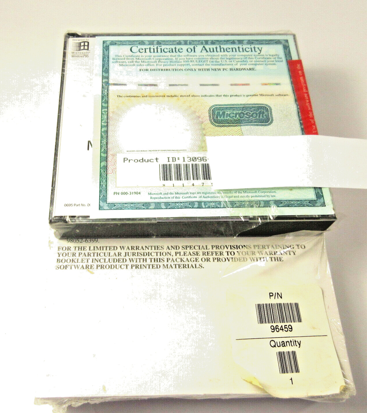 1995 Microsoft Office Pro CD Sealed with Key Certificate & Bookshelf Manual NOS