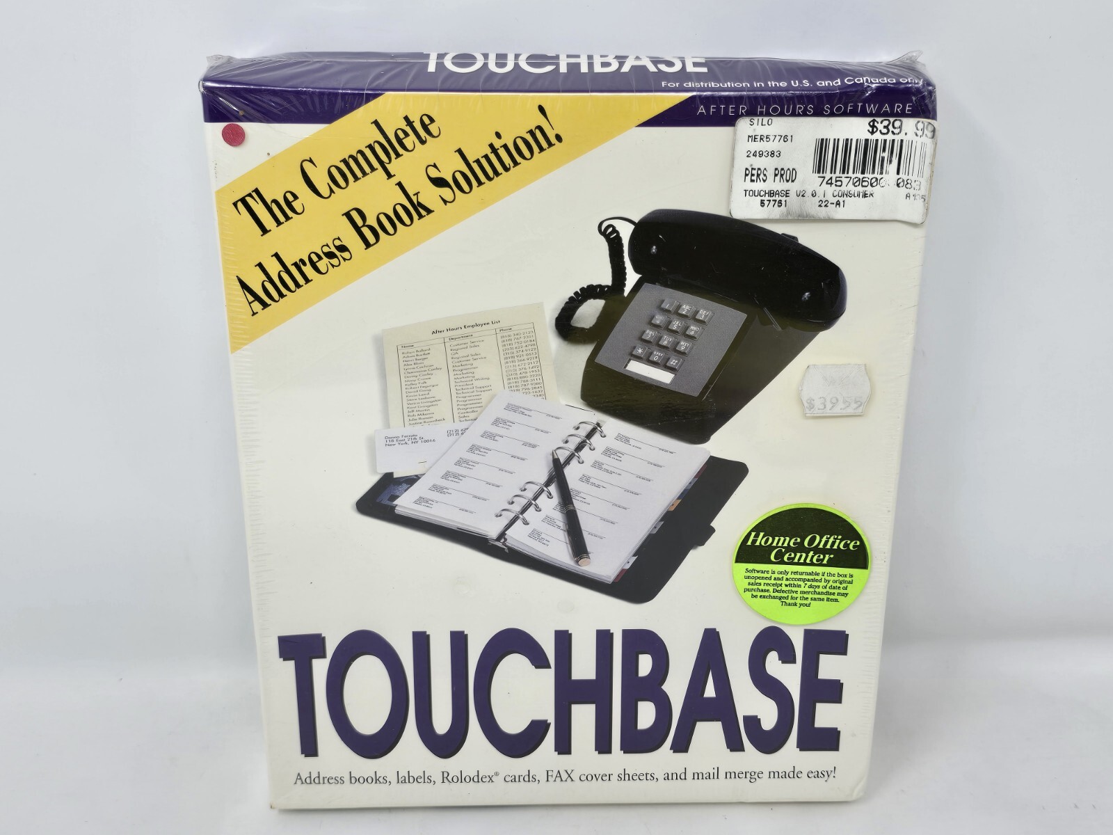 Vintage 1993 TOUCHBASE ver. 2.0.1ac for Macintosh Mac OS, 3.5″ DS/DD – NEW