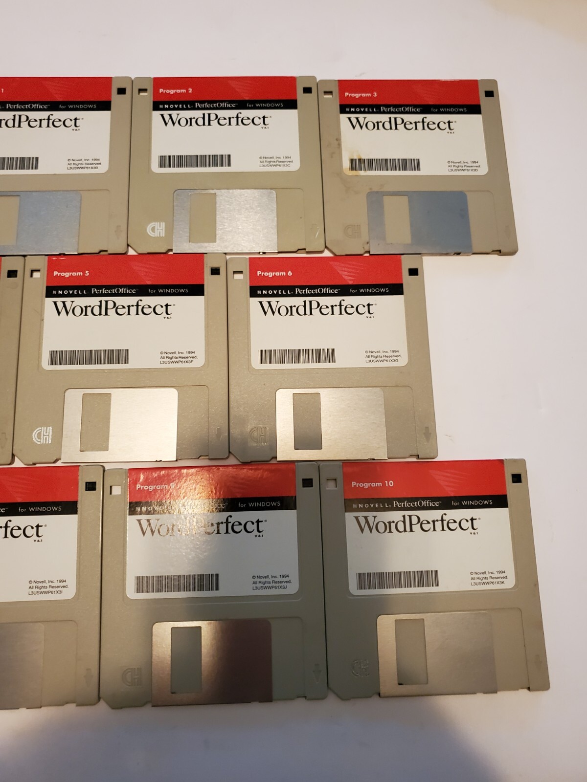 Novell WordPerfect for Windows lot of 11 – 3.5″ HD Diskettes – 1994