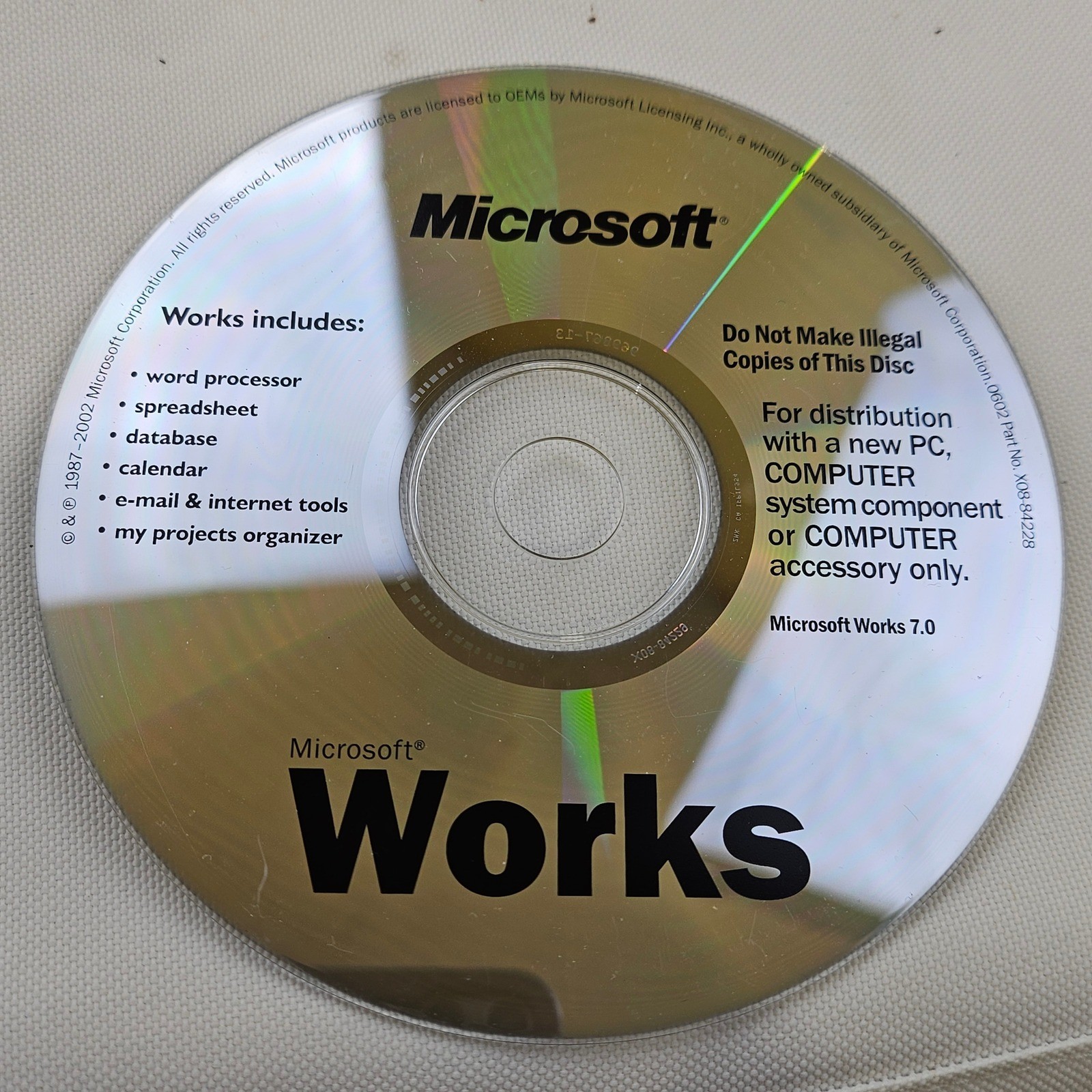 Microsoft Works 7.0 PC Software CD OEM HP X08-84228 Money 2003 Encarta Disc