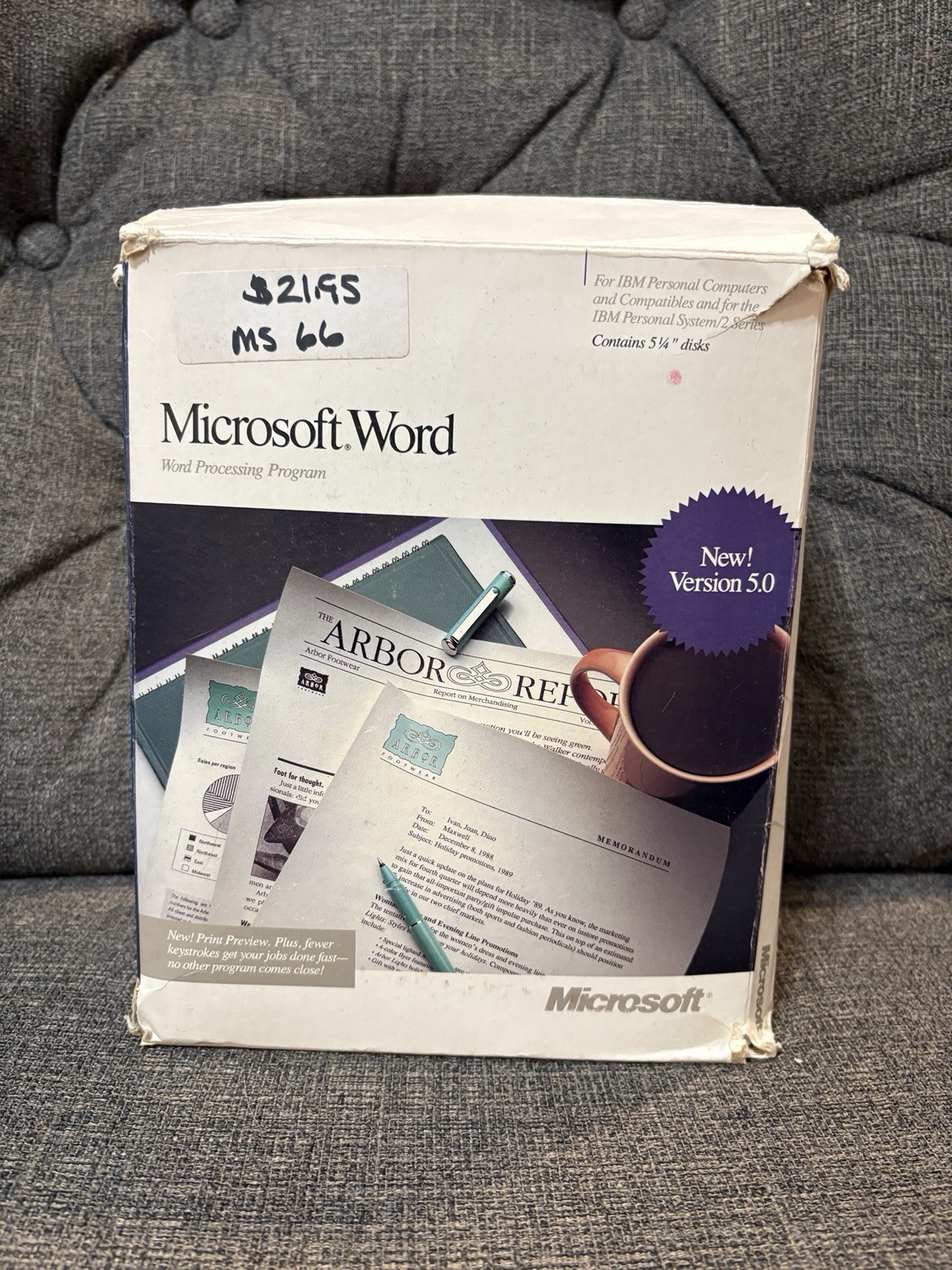 Microsoft Word Version 5.0 1988 5 1/4″ Floppy Disks In Original Box Vintage