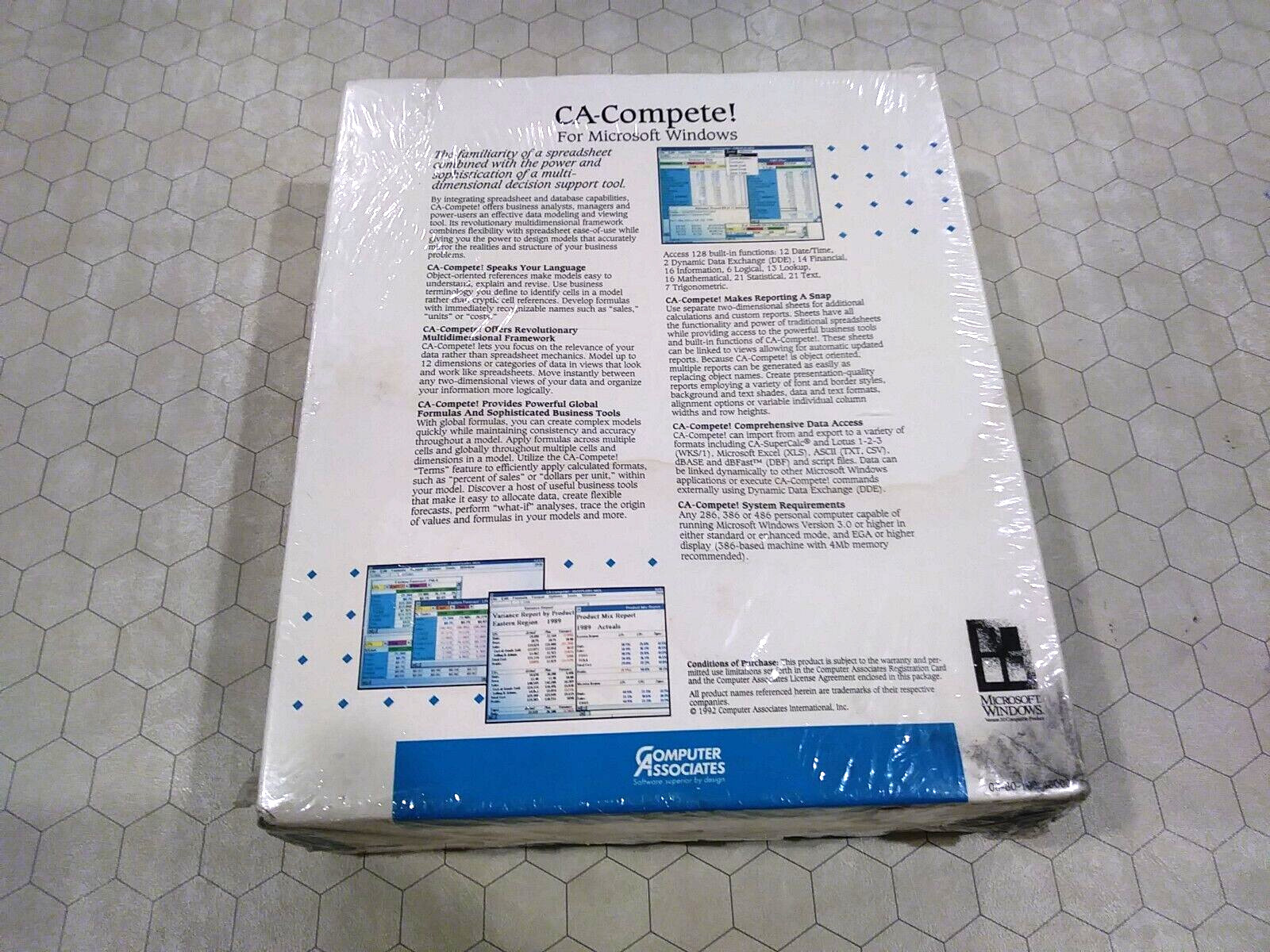 CA-Complete! for Windows Computer Associates 1992 data modeling Demo Copy SEALED