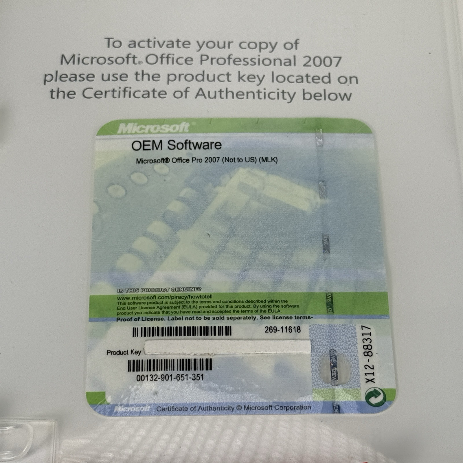 Microsoft Office 2007 Lot: Miscellaneous System Builders Software, Key Card