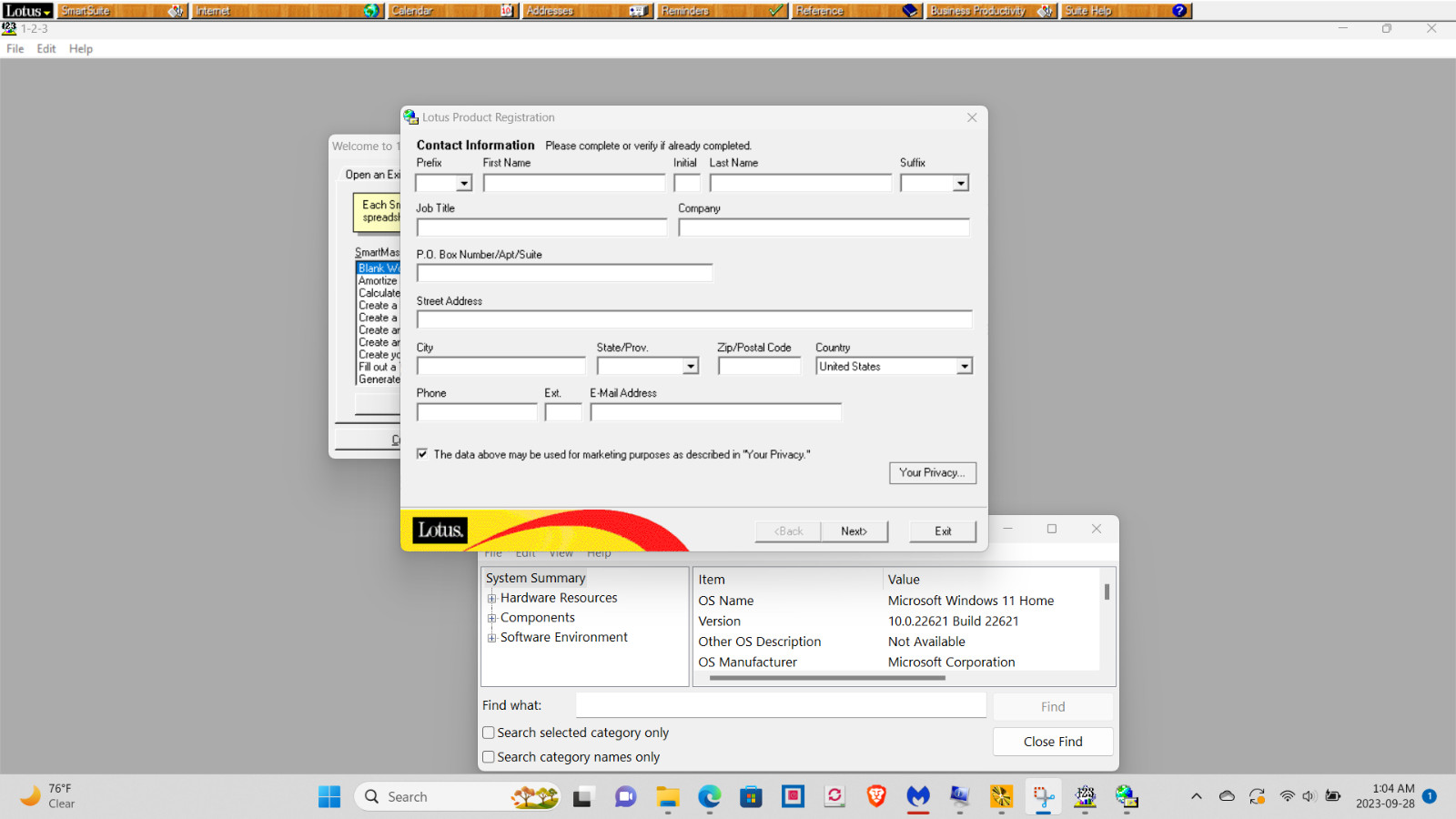 IBM LOTUS SMARTSUITE 9.8.1 Organizer Approach Word 1-2-3 Windows XP 7 8 10 11
