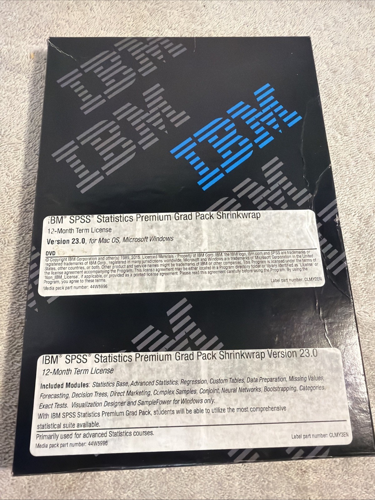 IBM SPSS STATISTICS PREMIUM GRAD PACK 23.0 MULTIPLATFORM MEDIA PACK SOFTWARE
