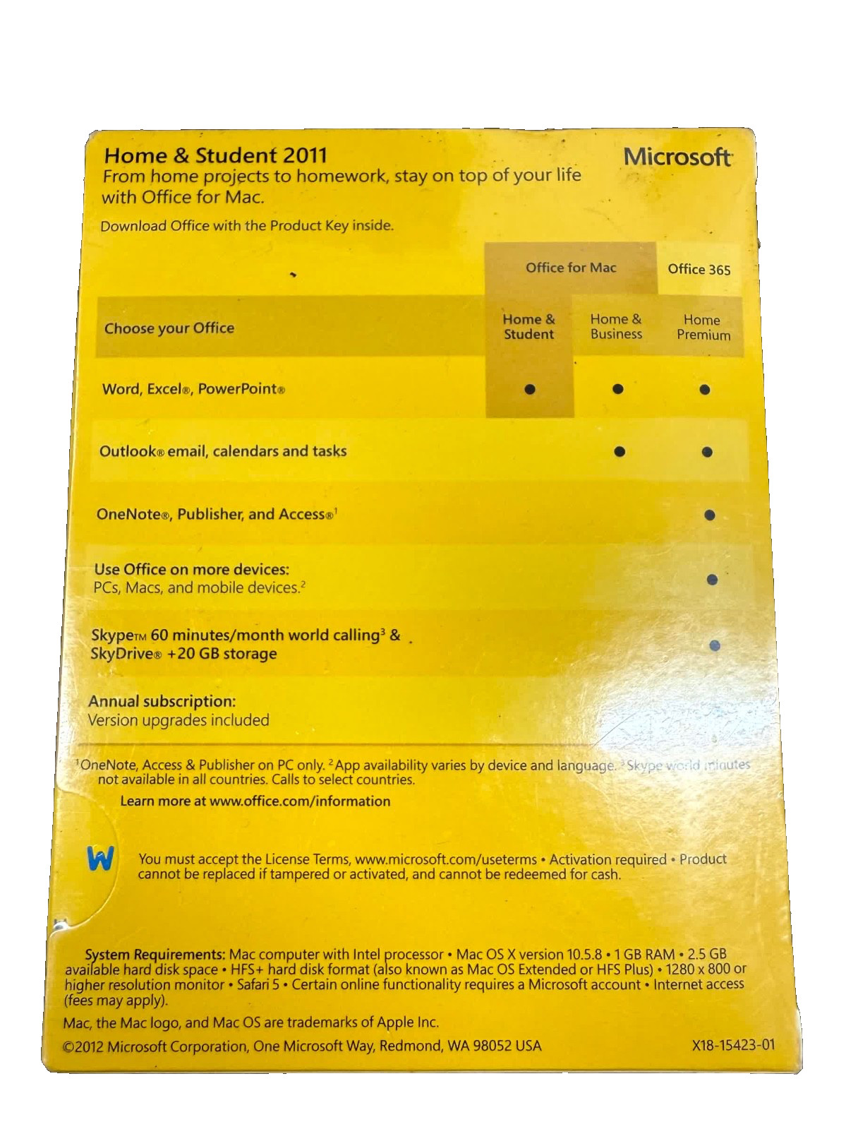 Microsoft Office for Mac 2011 Home & Student – Product Key Only Brand New Sealed