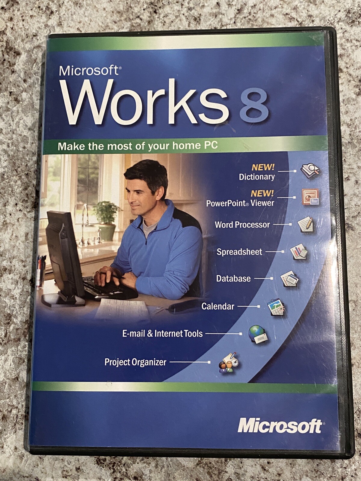 MICROSOFT WORKS 8 Office Business 2004 Home PC Windows Software Suite CD #AP46