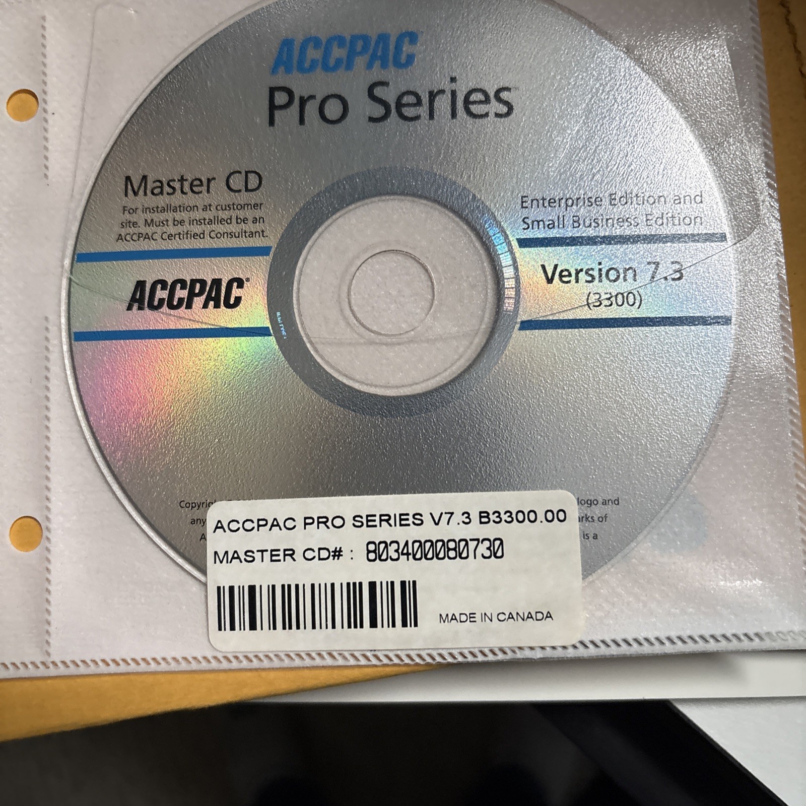 BRAND NEW .NEVER USED Sage PRO SERIES MASTER CD Ver7.3 Editions Included.EE, SBE