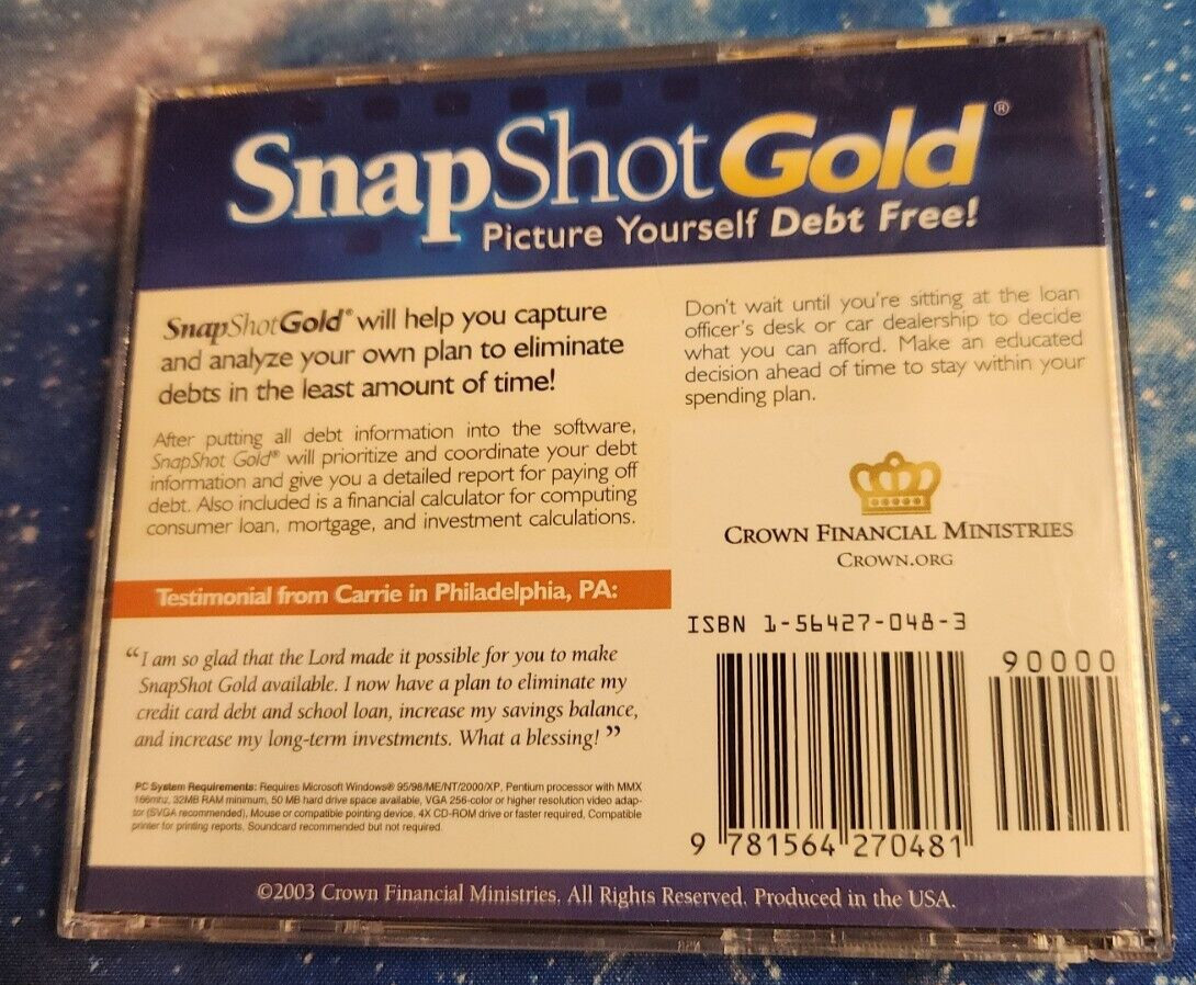 snapshot gold picture yourself debt free software PC disc windows