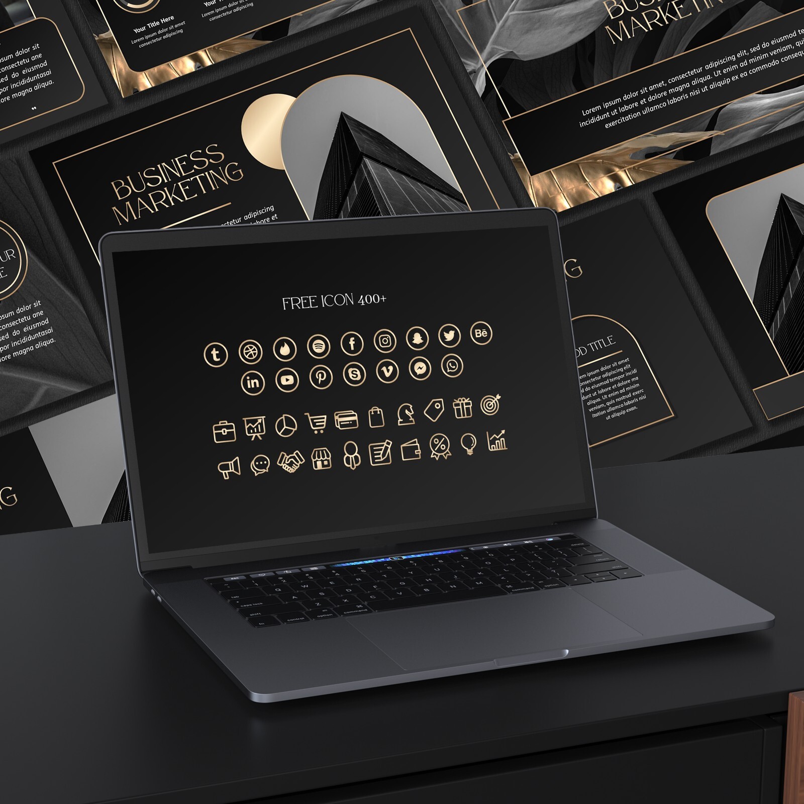 Luxury PowerPoint Template – Black and Gold PPT Design for Business Presentation