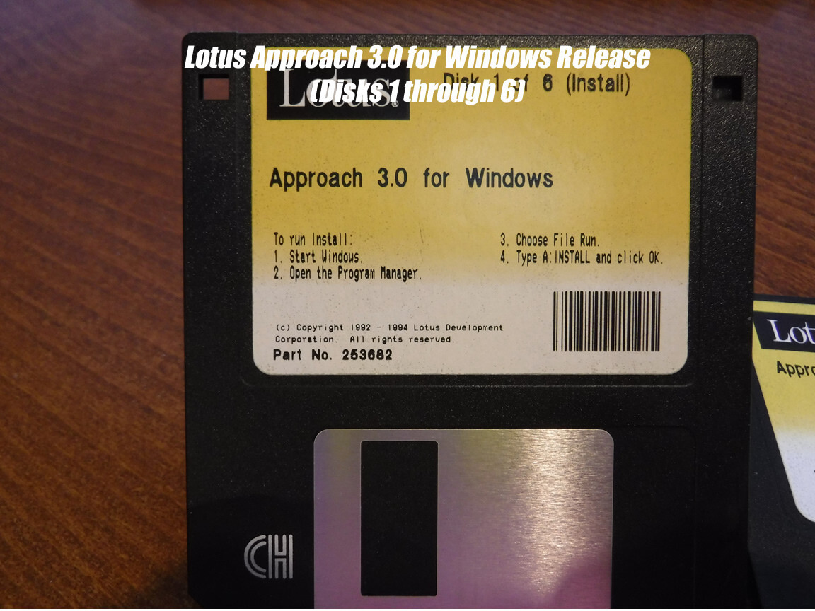 Lotus Approach 3.0 for Windows 3.5” Floppy Disk Disks 1-6