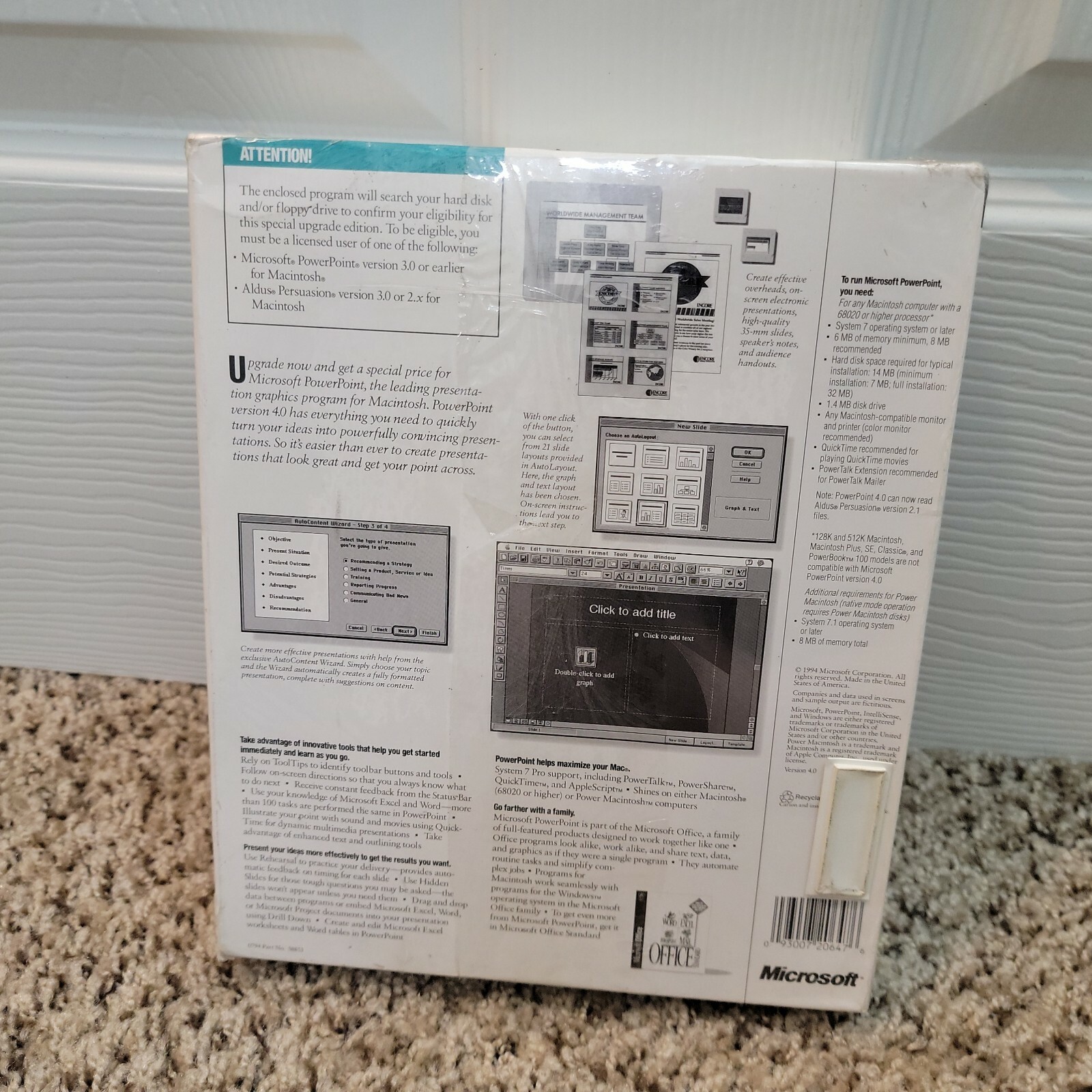 Microsoft Office Powerpoint Upgrade Version 4.0 Macintosh 1994 New Sealed