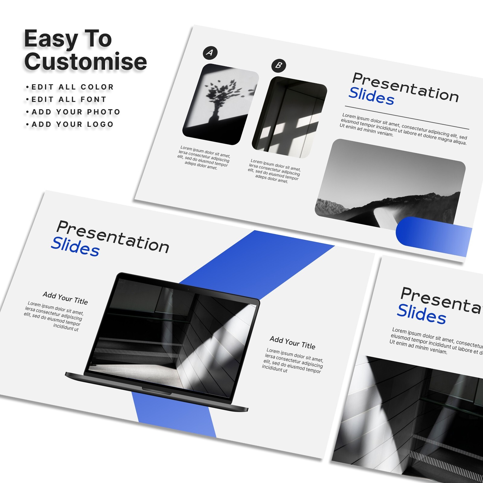 Modern PowerPoint Template – Minimalist White, Blue & Black for Business