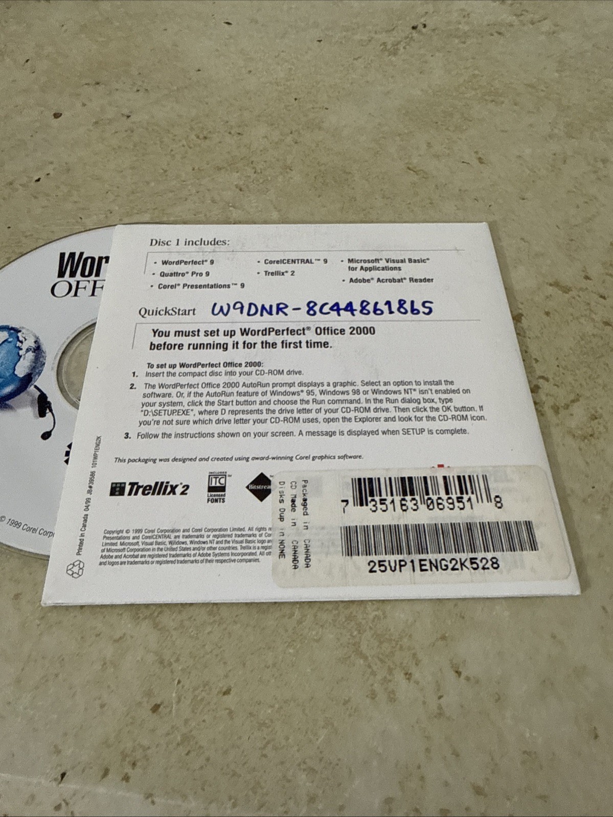 Vintage WordPerfect Office 2000 Professional CD-ROM –