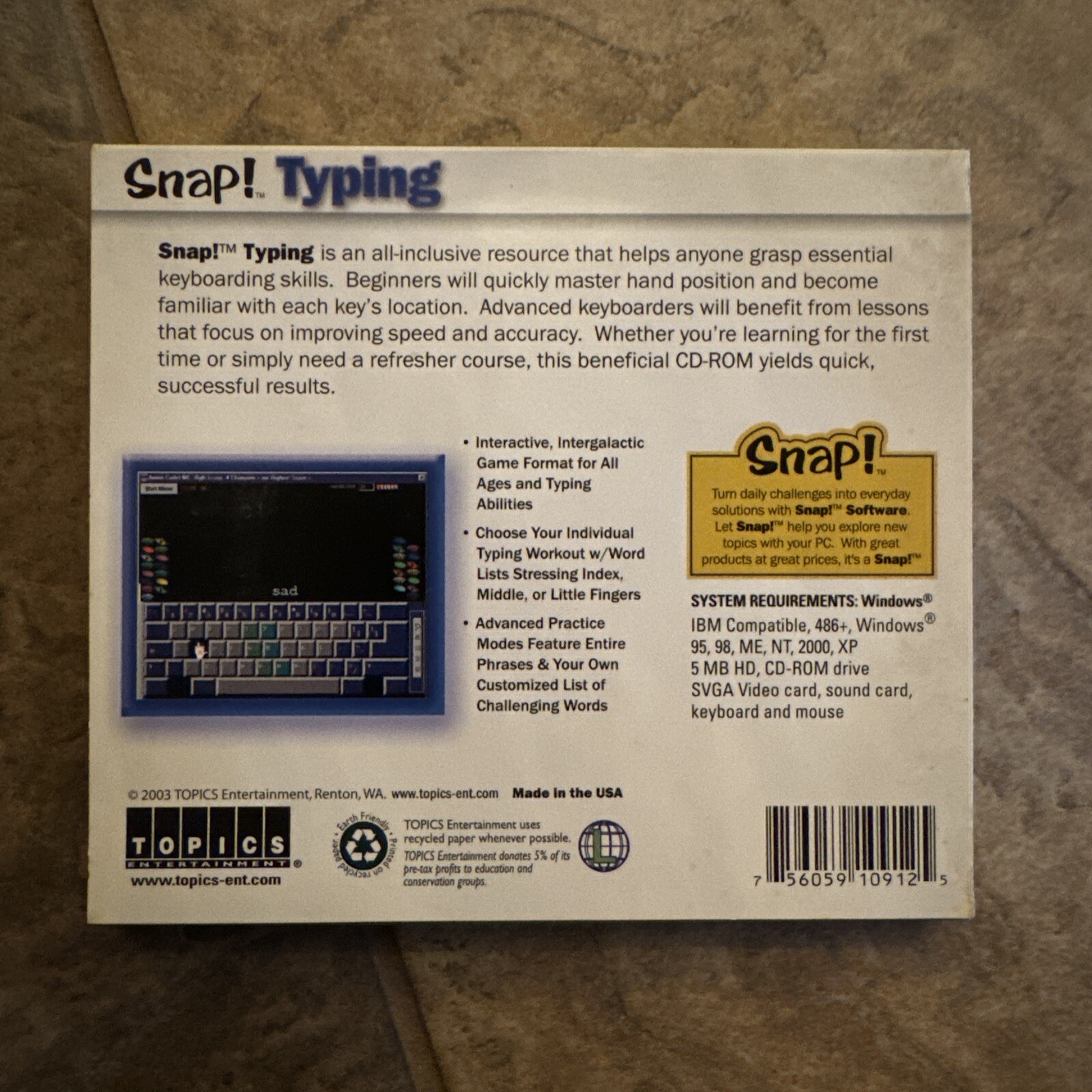 Snap! Typing Software for Windows PC 95/98/ME/NT/2000/XP NEW