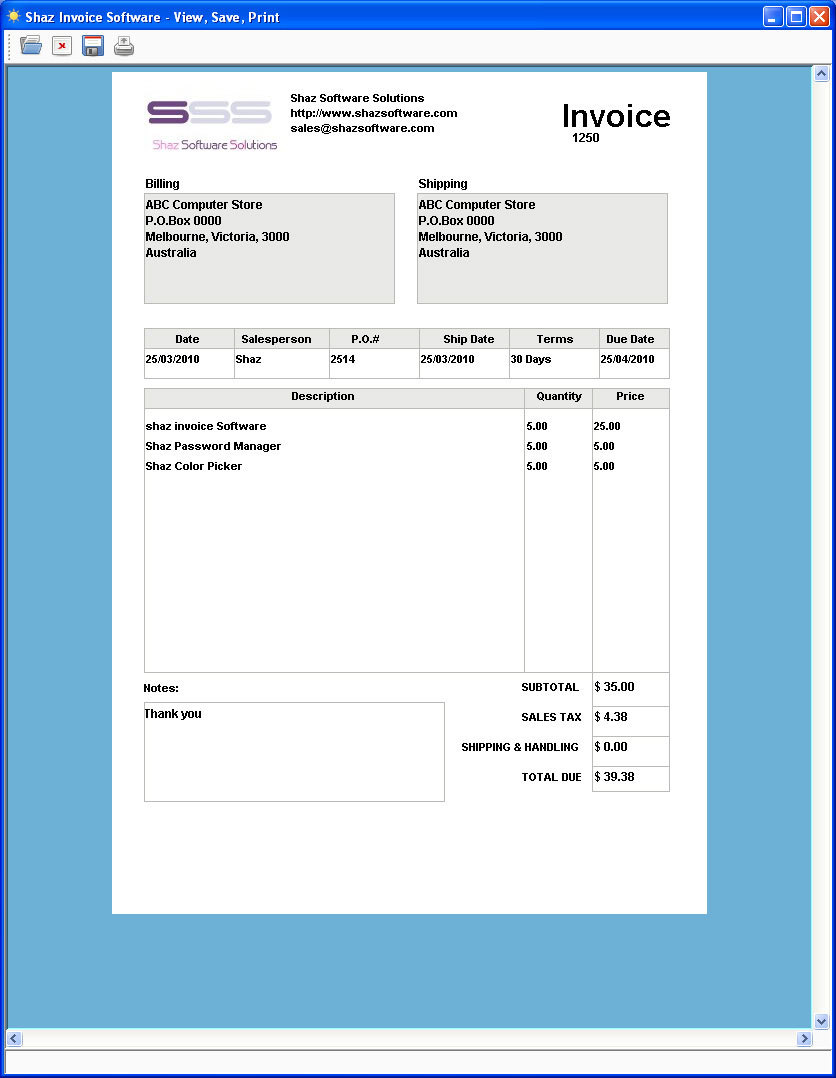 Shaz Invoice Software Business System Billing Generator Maker Creator AT SOFT01