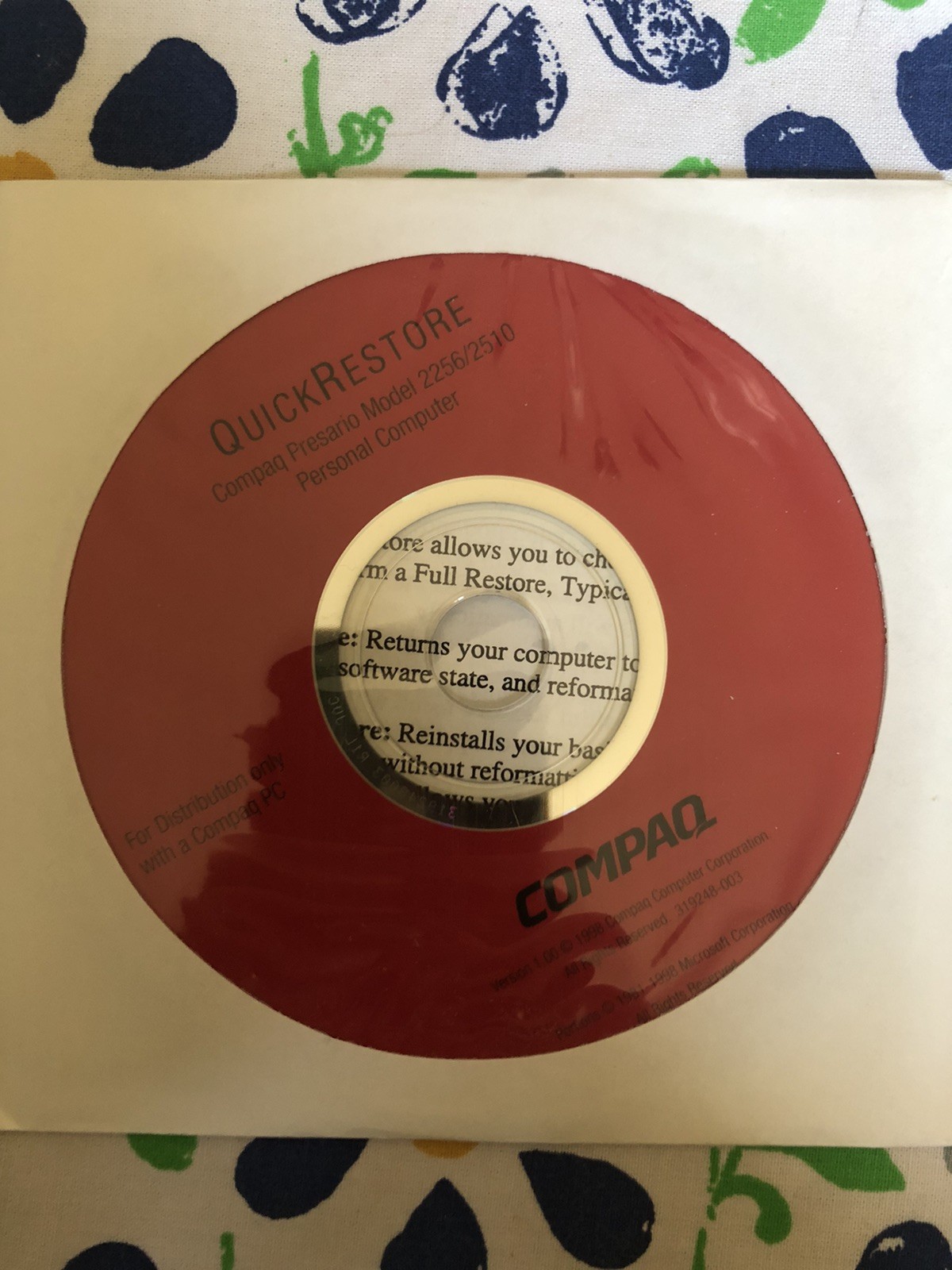 Compaq Presario Model 2256/2510 Personal Computer Disc Quick Restore PC