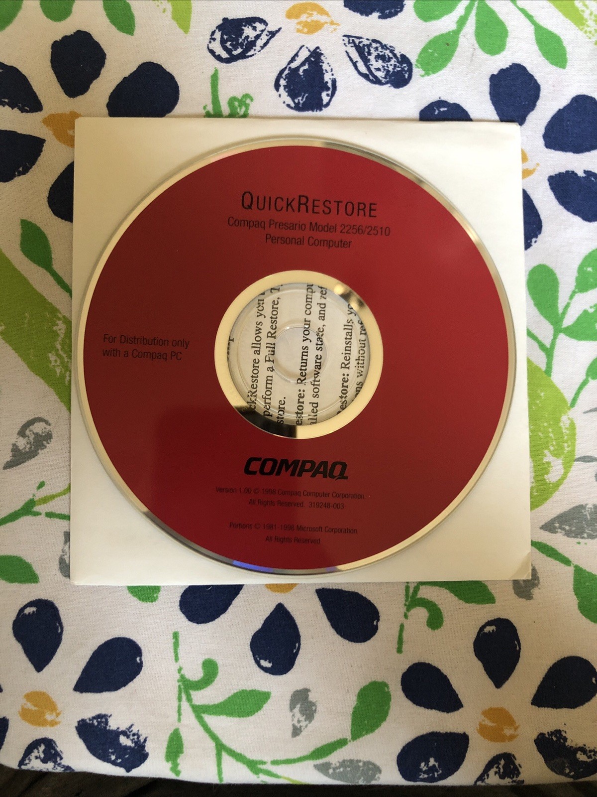 Compaq Presario Model 2256/2510 Personal Computer Disc Quick Restore PC