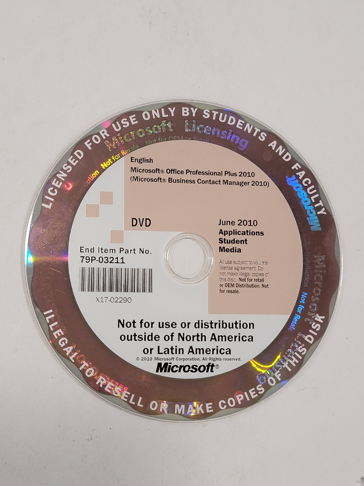 Microsoft June 2010 Applications Student Media Disc DVD | Office Pro | DISC ONLY