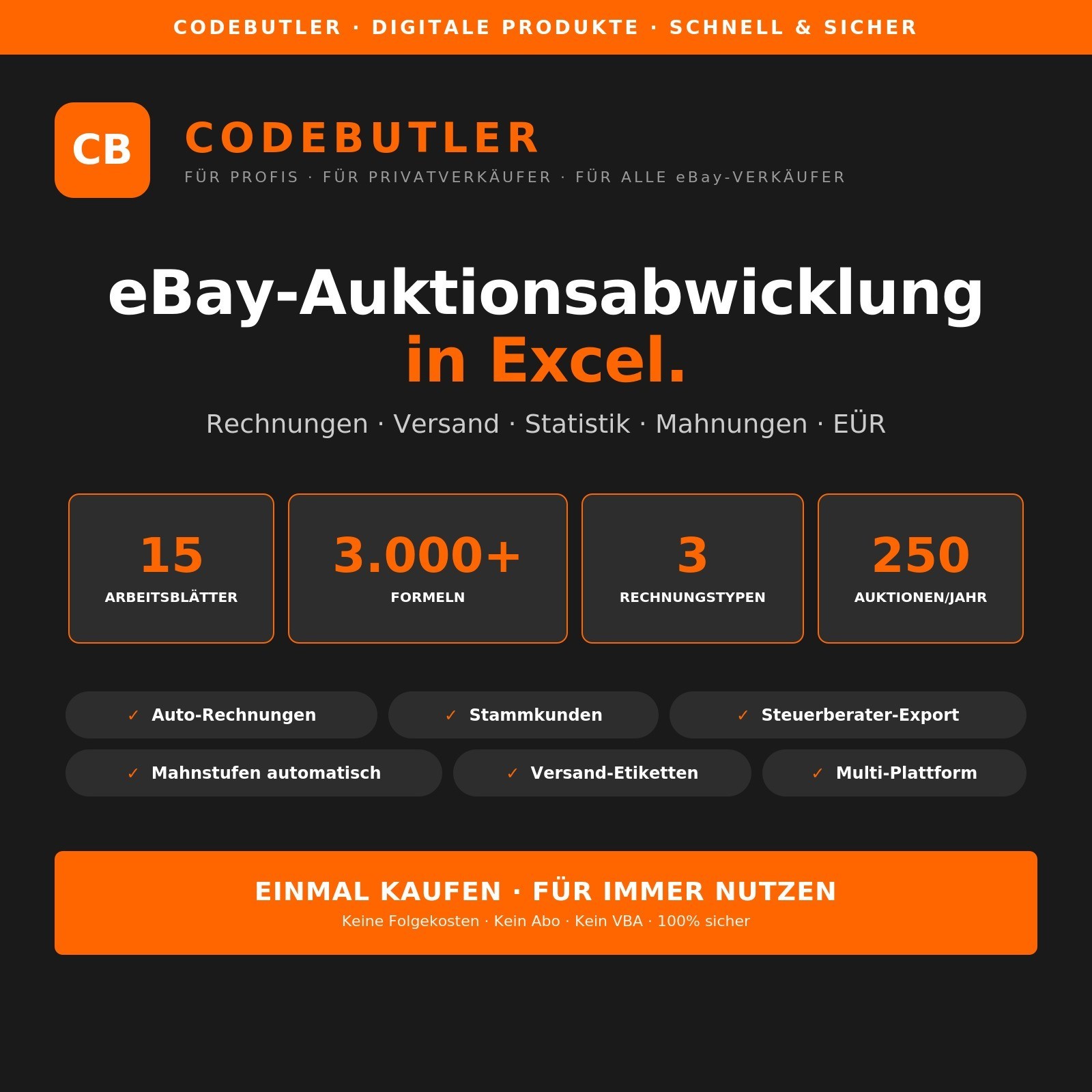 eBay auction processing Excel | invoice shipping reminder statistics EÜR 2026