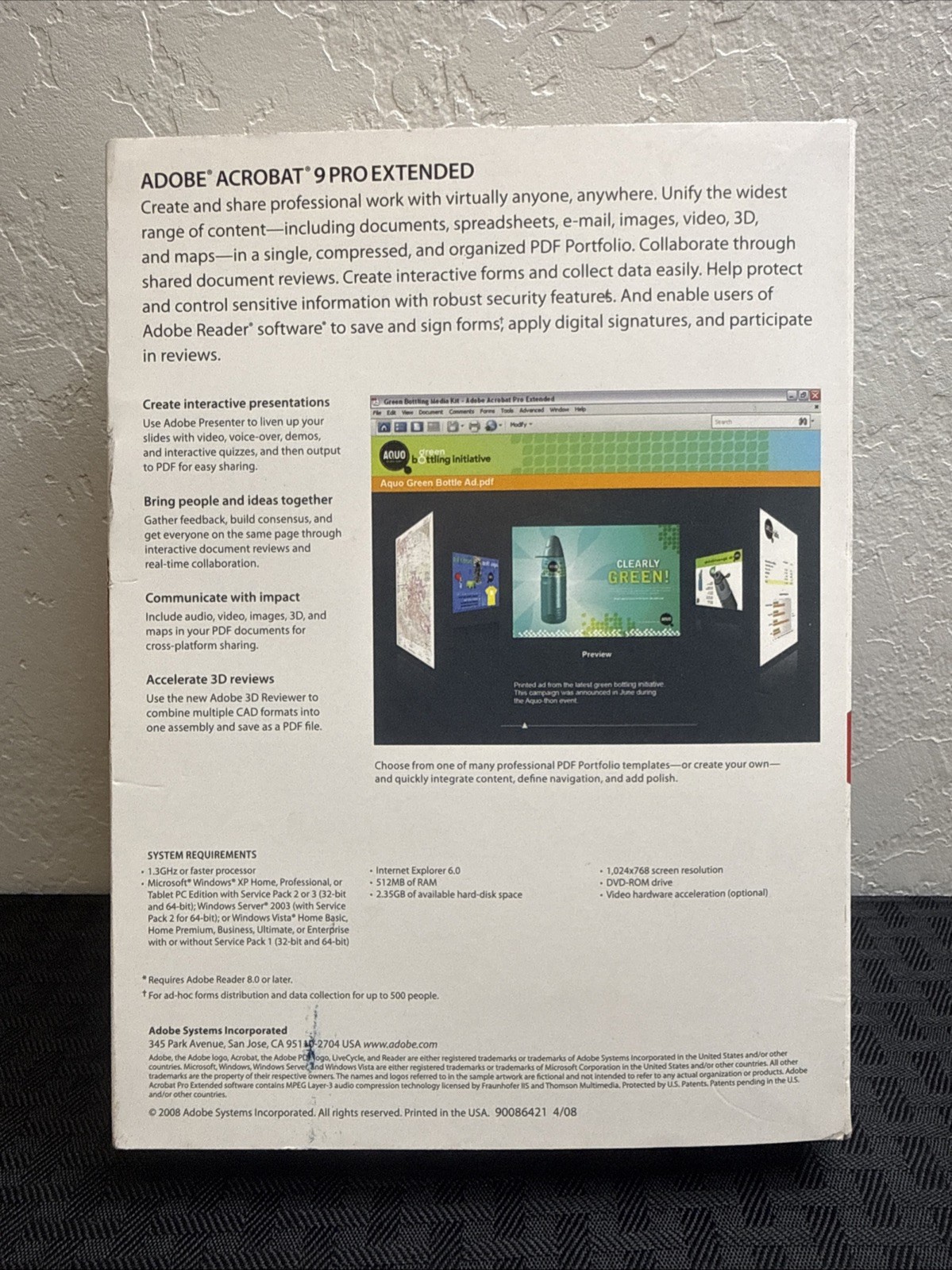 Adobe Acrobat 9 Pro Extended Professional Windows Original Box Serial Number