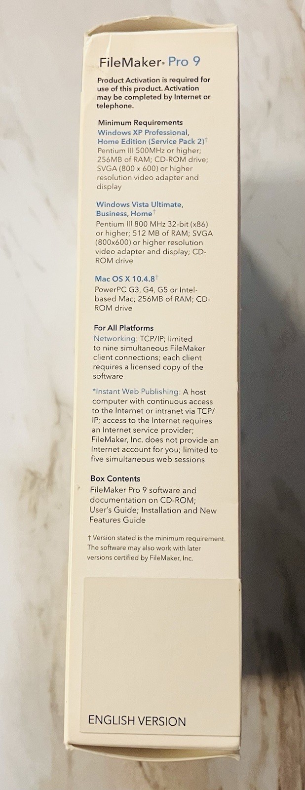 FileMaker Pro 9 Upgrade 5-User License 2-Disc Box Set Mac Windows Database