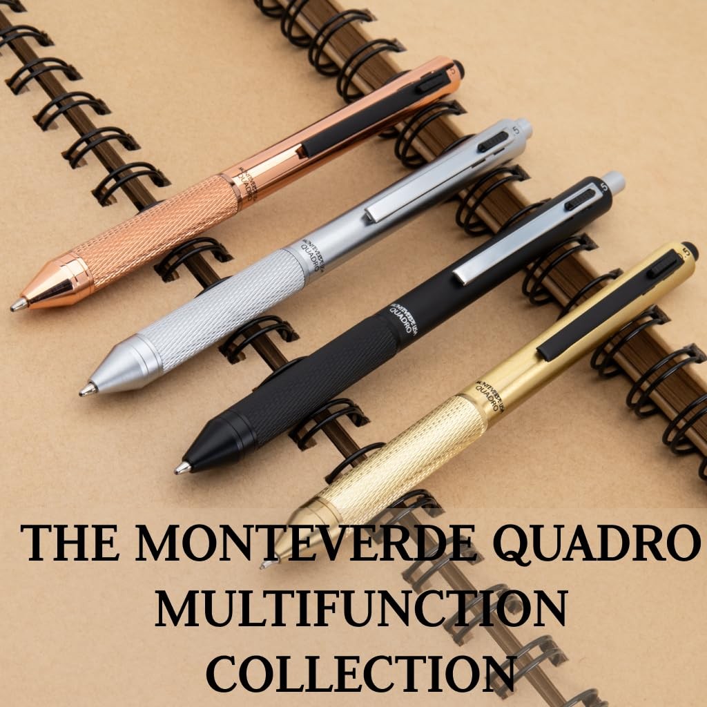 Monteverde Usa Quadro 4-In-1 Multifunction Pen – Brass Finish – Three Ballpoint