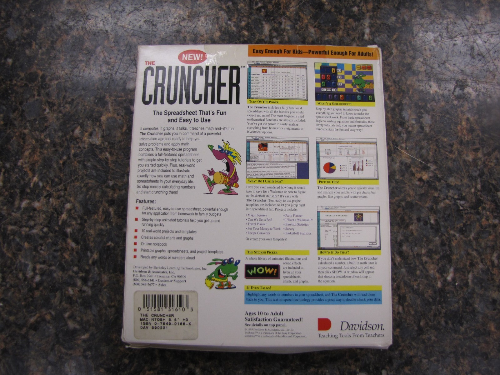NEW The CRUNCHER Davidson POWER TOOLS Teaching Fun for Macintosh 1993 RARE