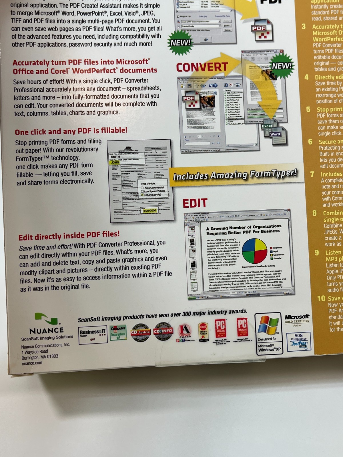 Nuance Scansoft PDF Converter Professional 4 PC Software Brand New in Big Box