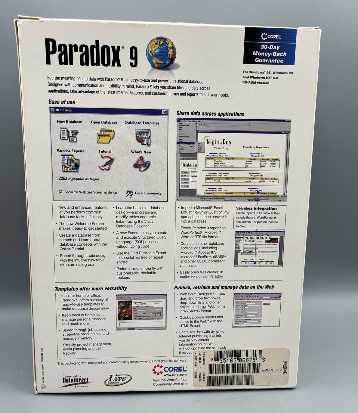 Corel Paradox 9 Database Software CD-ROM + Manual + Paperwork In Box
