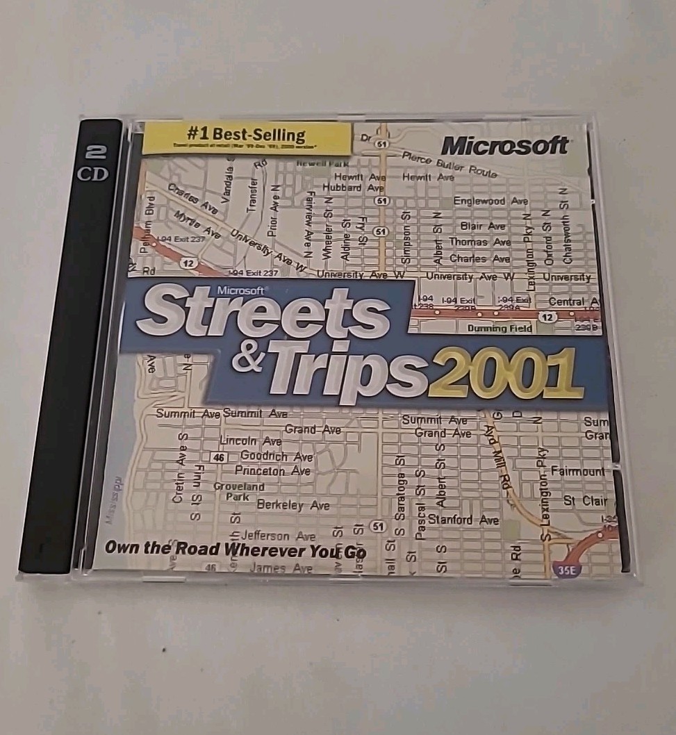 Vintage Microsoft Streets & Trips 2001 2002 CD PC Software Program