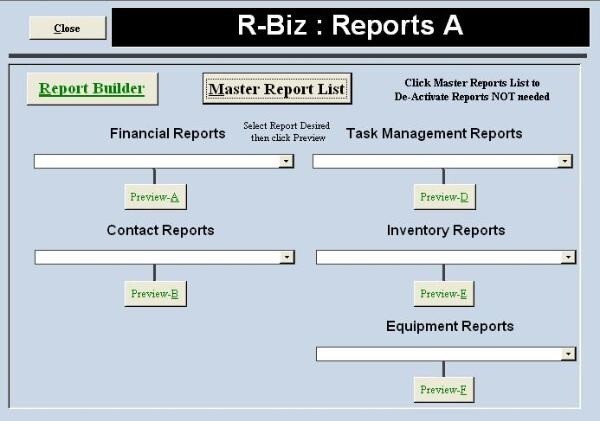 R-Biz, small business application for contacts/finance , uses Microsoft Access