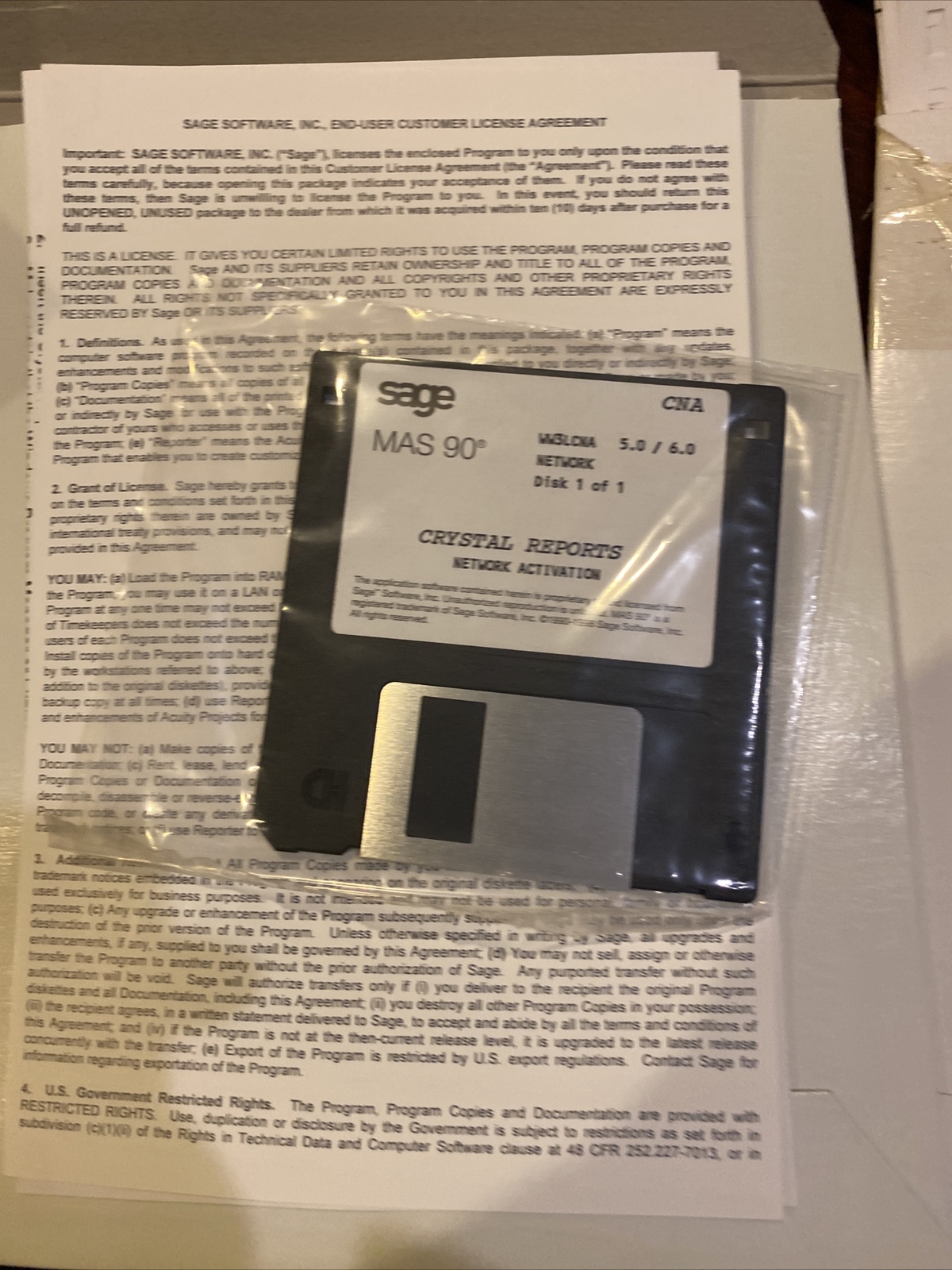 $395 Shrink Wrapped Brand New MAS 90 Crystal Reports Network Activation Disk