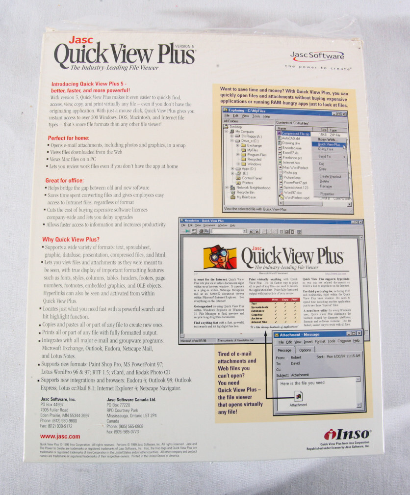 Jasc Quick View Plus, v 5.0, File Viewer CD-ROM for Windows, 1999