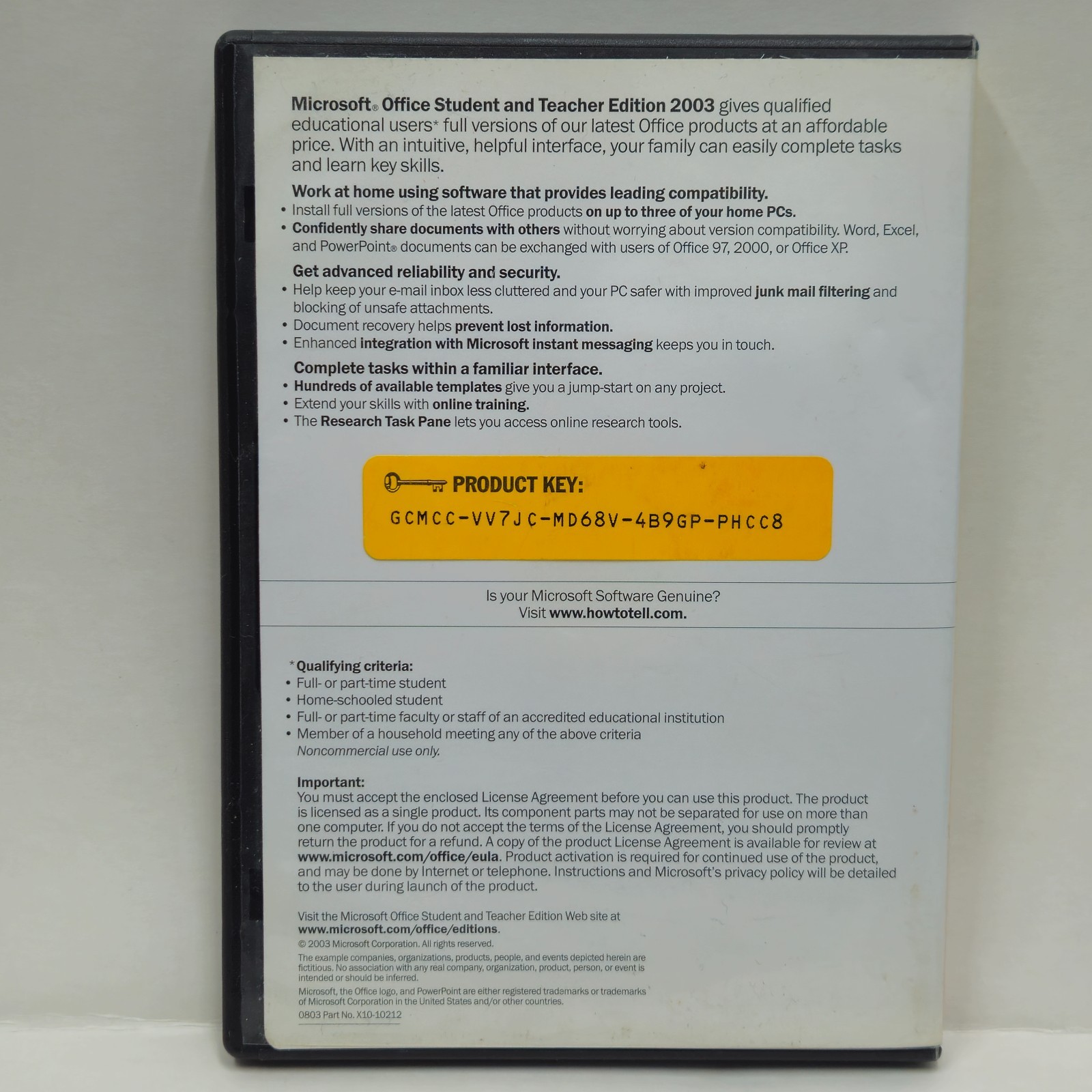 Microsoft Office 2003 PC 2003 USA Student Teacher Edition Productivity VG+ Test