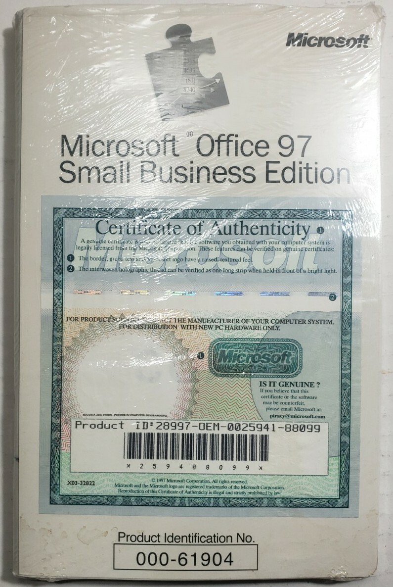 Office 97 Small Business OEM version. New. With Word 97 & Excel 97 & Publisher