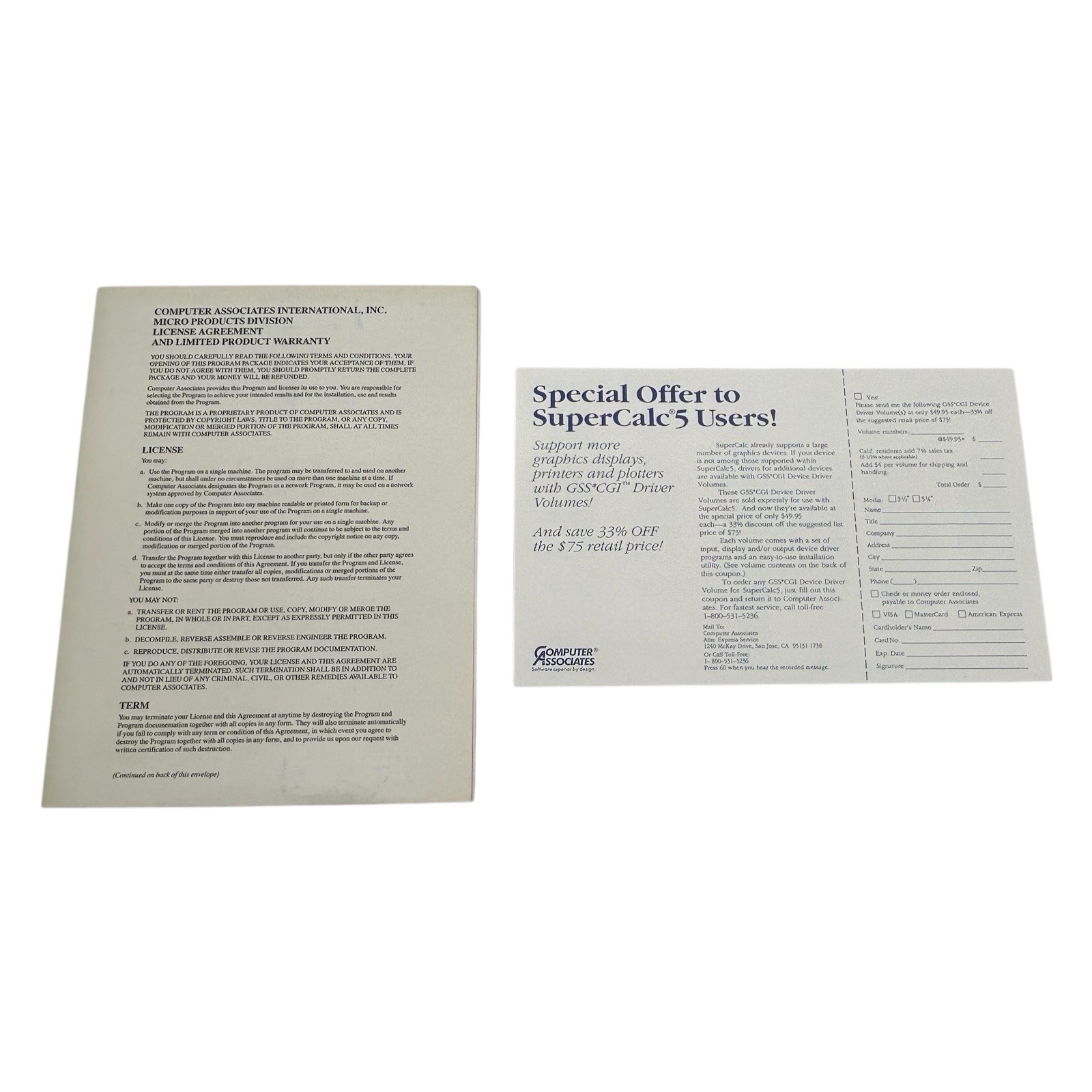 SuperCalc Version 5.0 1988 Computer Associates Complete w/ Guides & 5.25” Disks