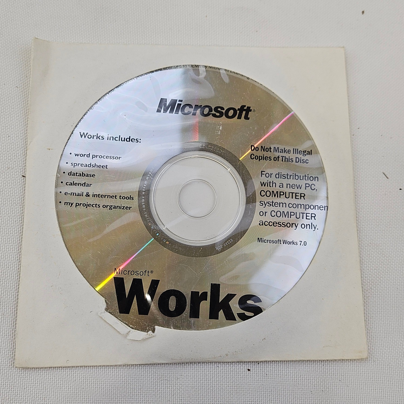 Microsoft Works 7.0 PC Software CD OEM HP X08-84228 Money 2003 Encarta Disc