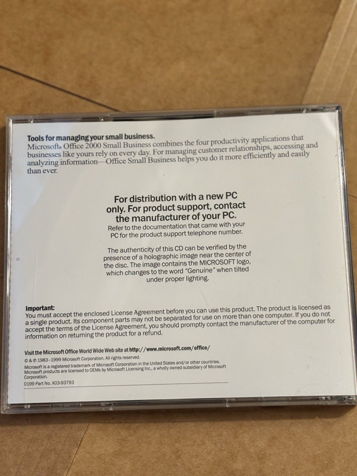 Microsoft Office 2000 Small Business OEM English 2-CD Set Windows NT/98