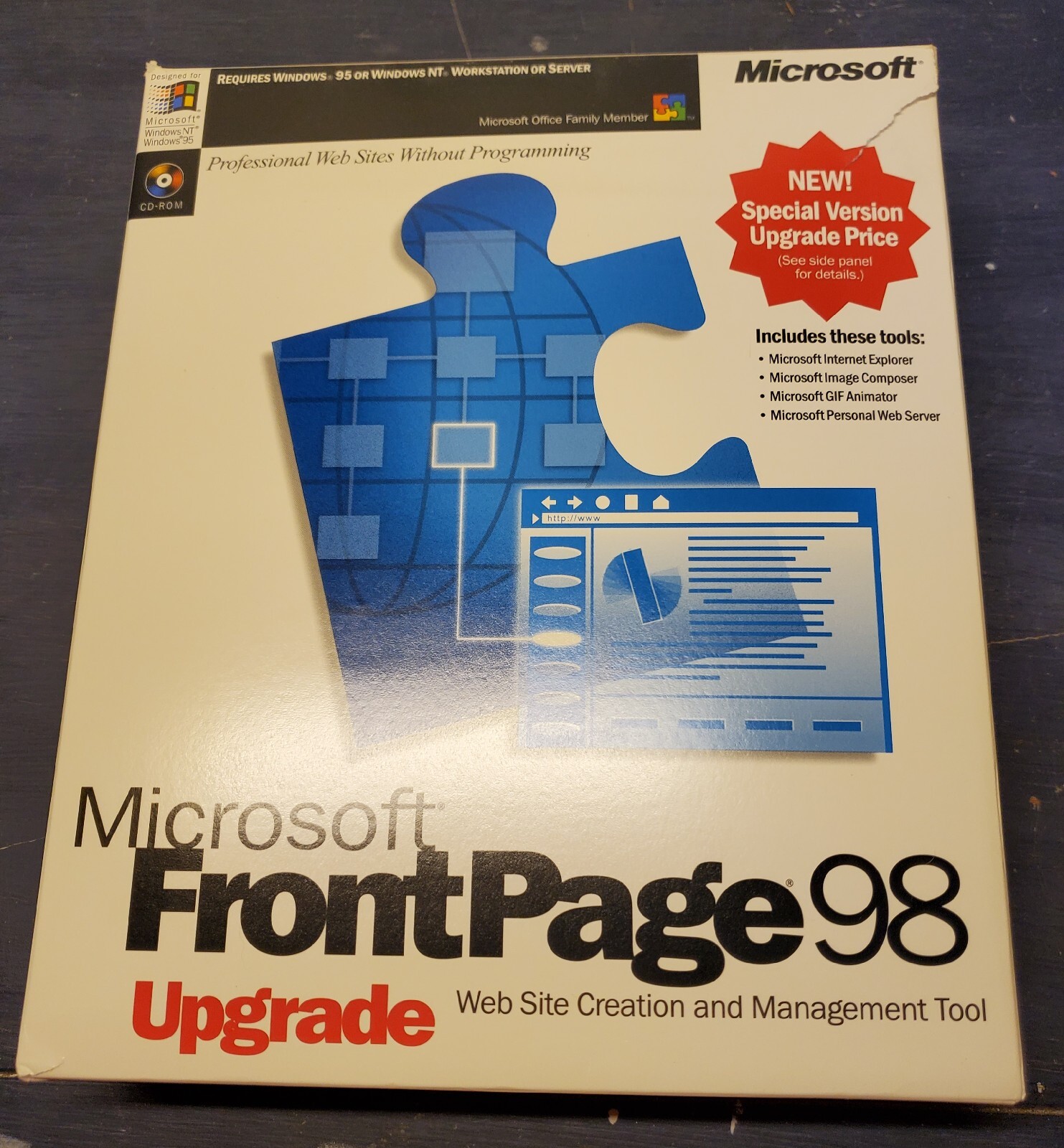 PB3 Microsoft Frontpage 98 UPGRADE CD-ROM Retail Box