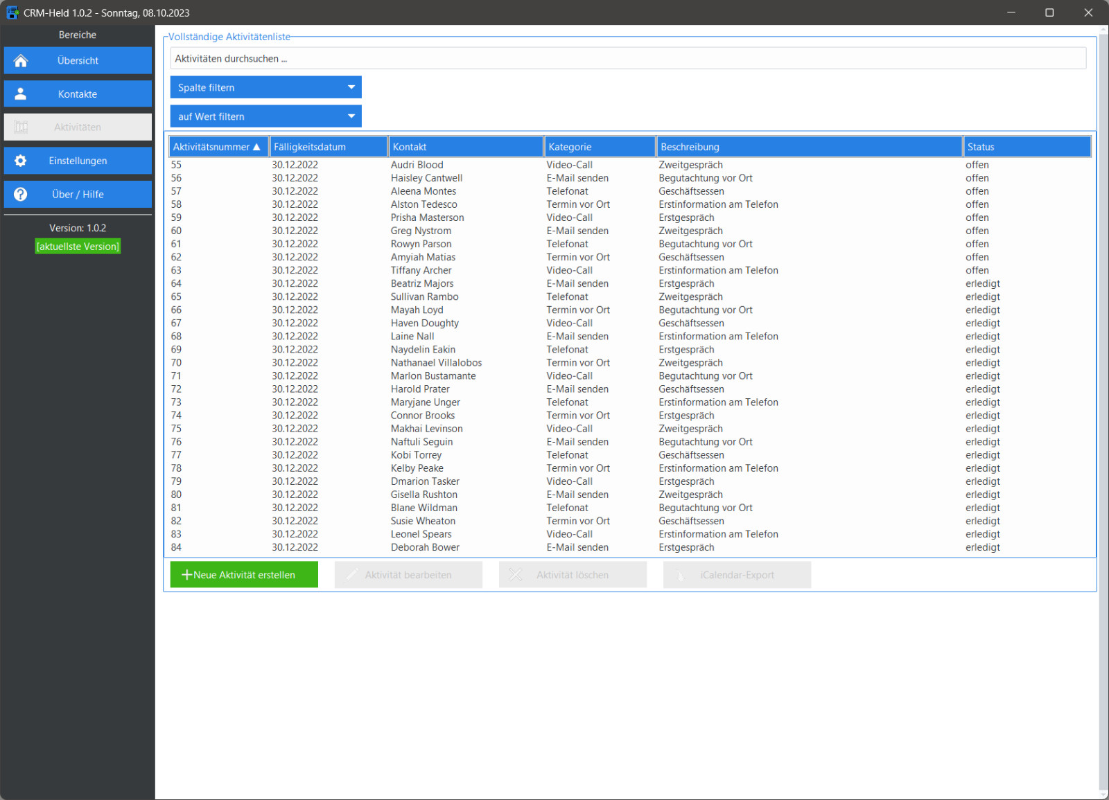 Programm zur Kontaktverwaltung und Aktivitätenplanung CRM Software – kein Excel