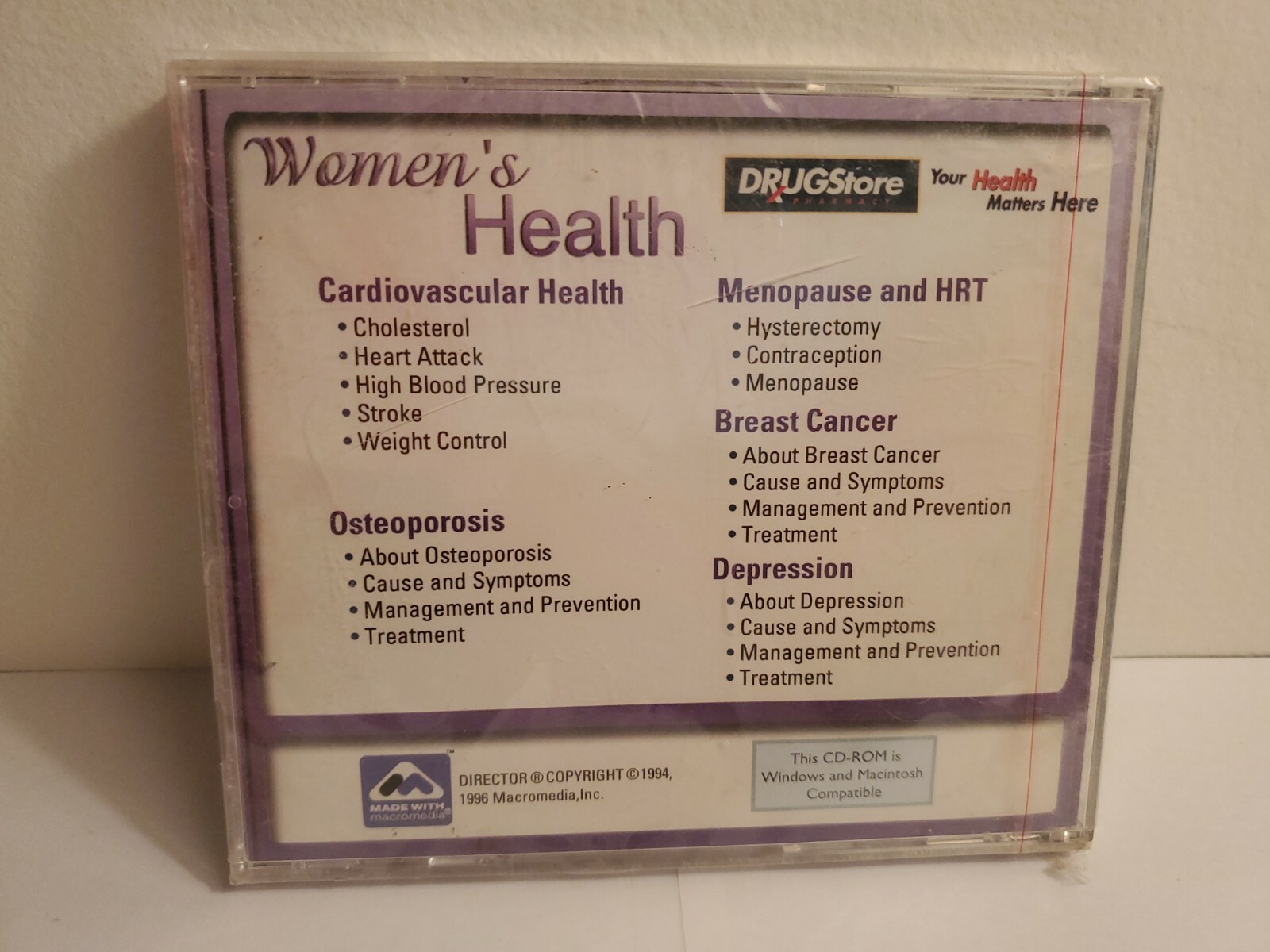 DrugStore Pharmacy: Women’s Health Informative CD-Rom (1996, Macromedia) New