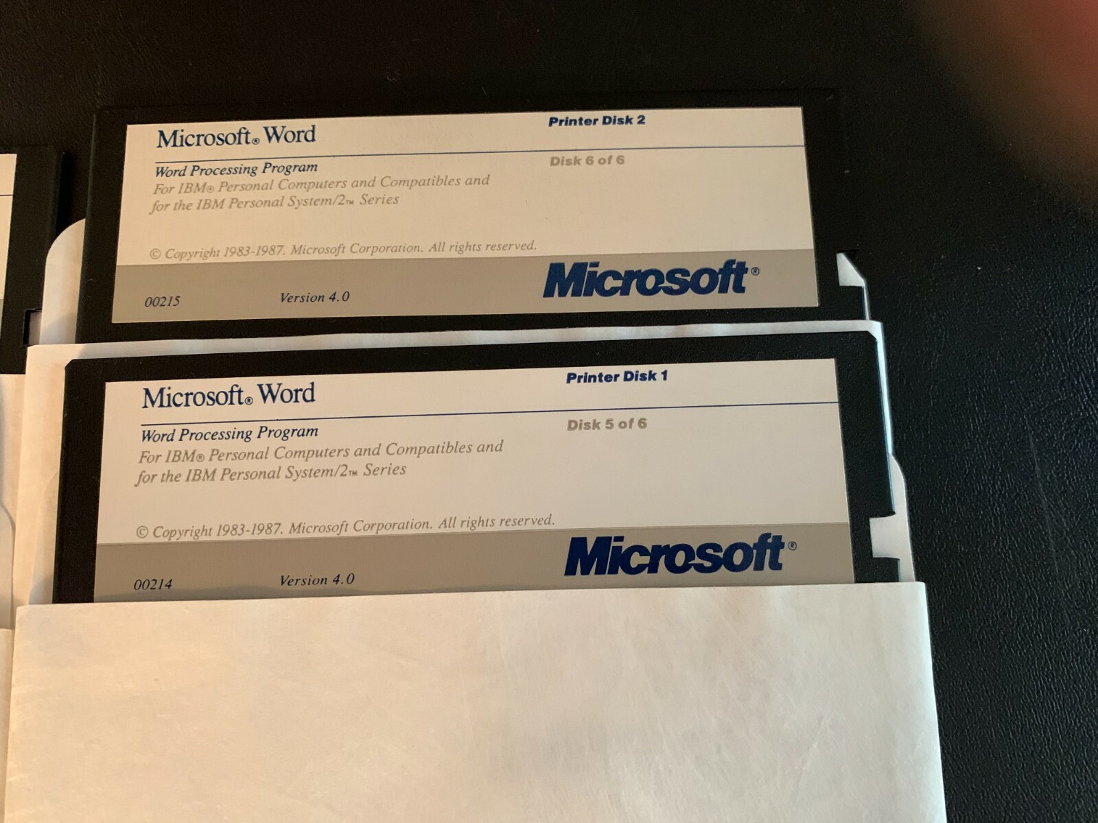 1987 MICROSOFT WORD VER 4 FOR IBM PERSONAL COMPUTERS SYSTEM 6 FLOPPY DISKS