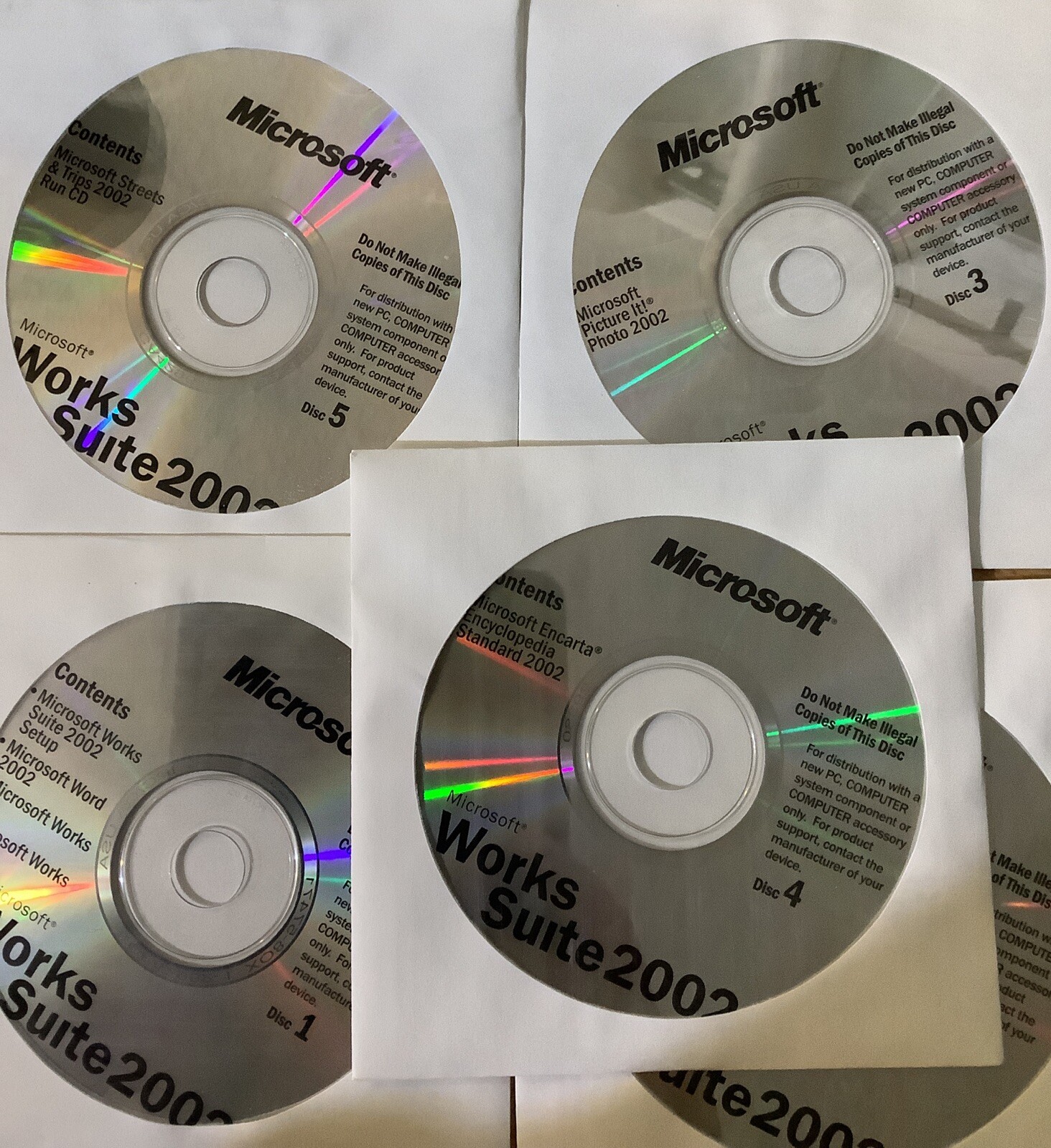 Microsoft Works Suite 2002 PC Cds Inside – Disc 1 To 5 Microsoft Works