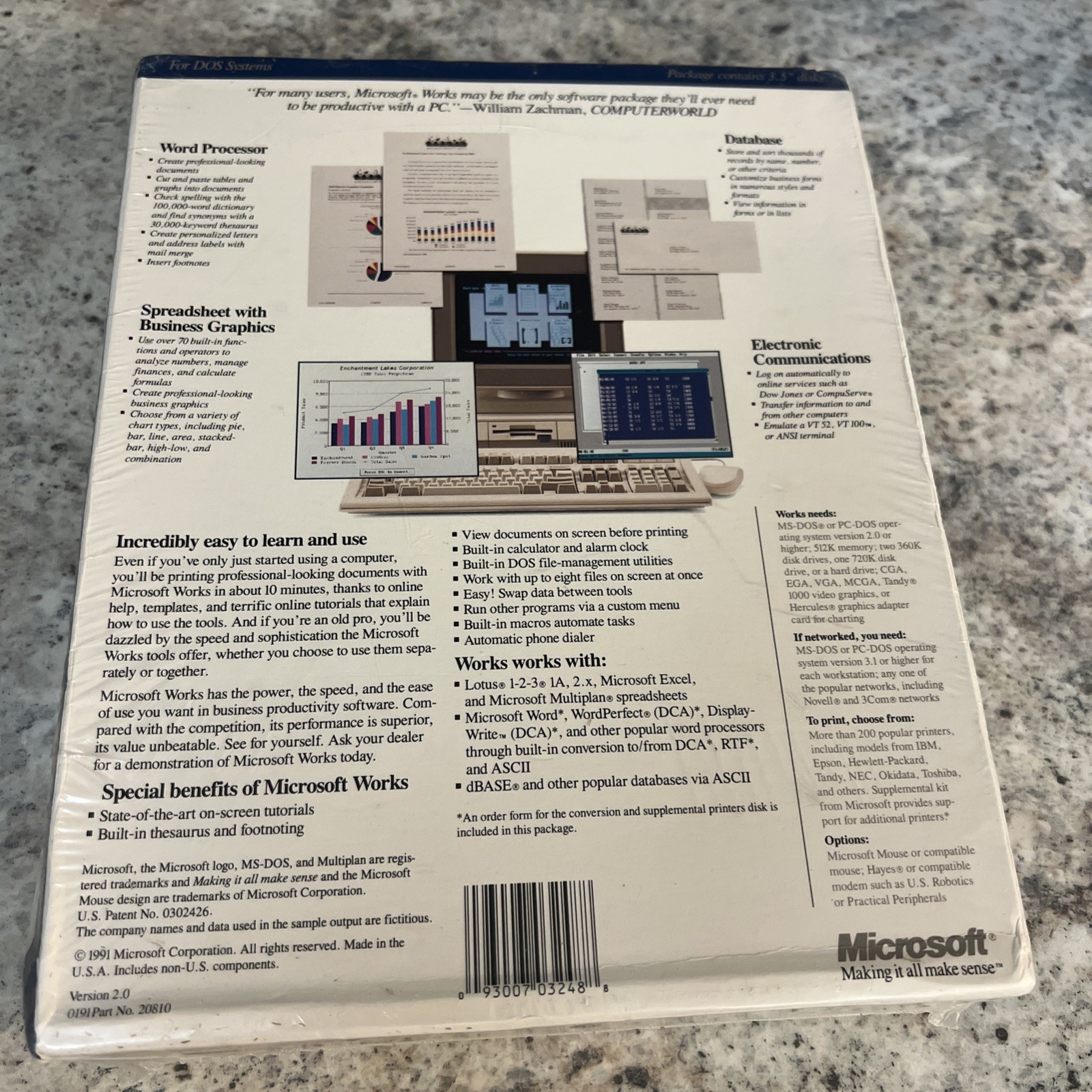 MICROSOFT WORKS 2.0 DOS VINTAGE WITH FLOPPY DISKS COLLECTORS Sealed 1991